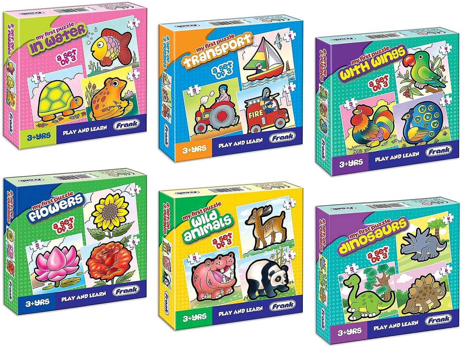 Frank Set of 6 First 3 in 1 Puzzles for Kids - Set of 6 First 3 in