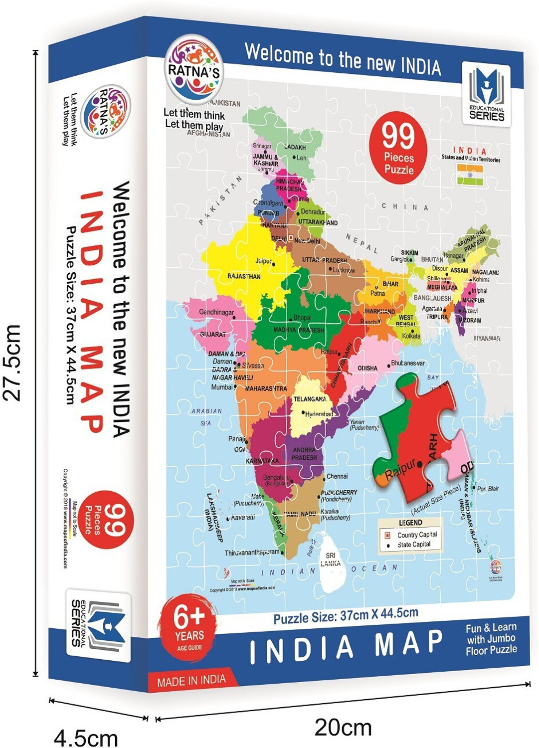 Image of Ratnas INDIA MAP JIGSAW FOR KIDS.LET YOUR KID LEARN ABOUT DIFFERENT STATES (99 Pieces)
