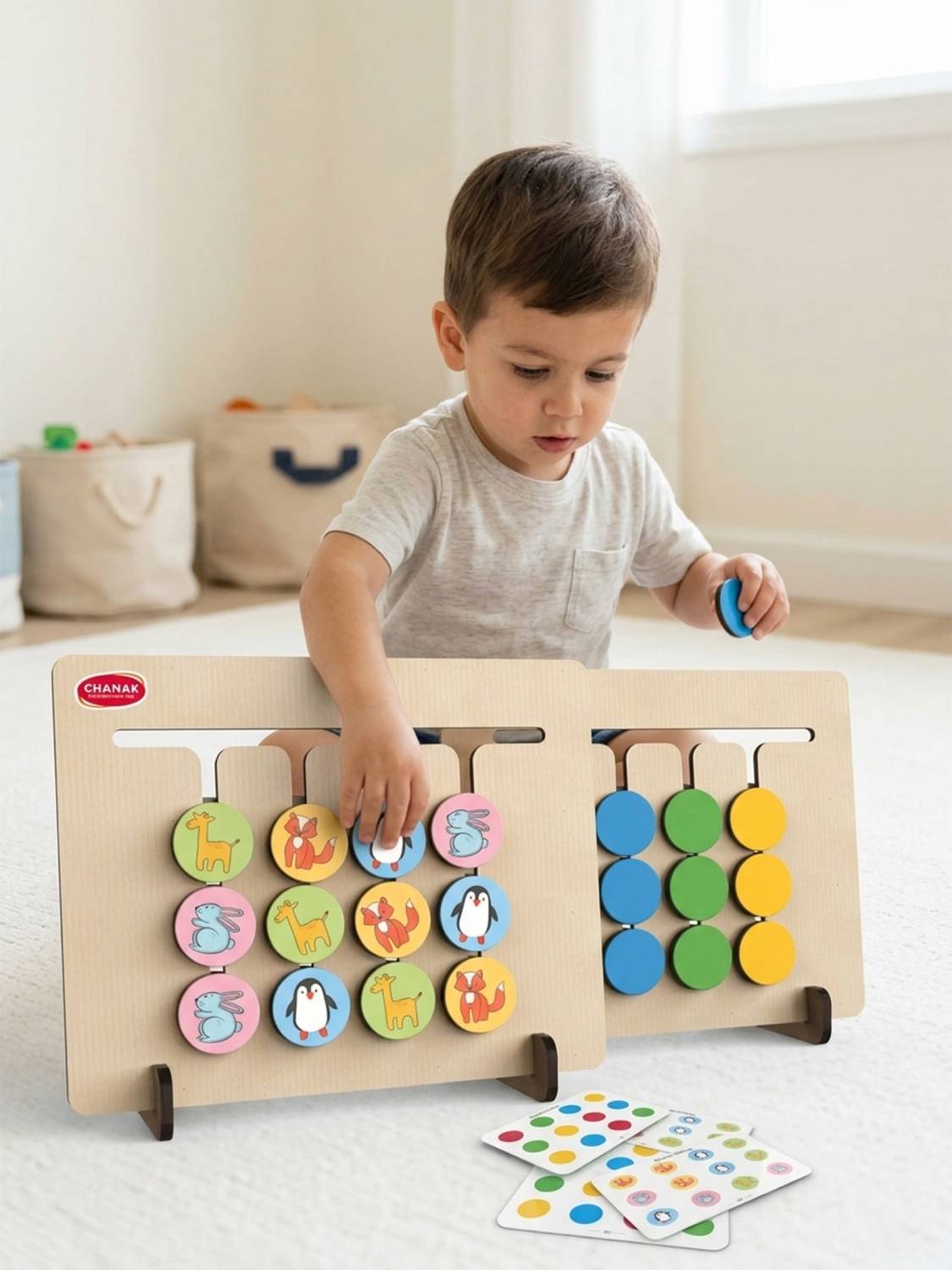 333MART Wooden Sorting Puzzle Board, Circle Circus Color & Animal Matching Game