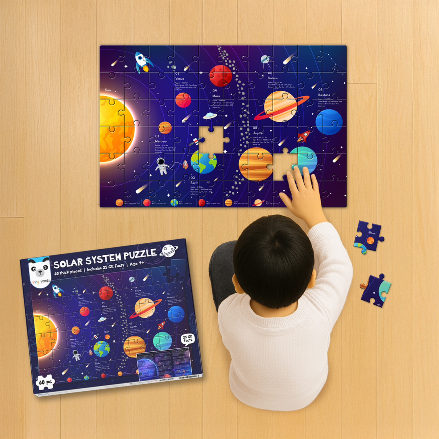 Image of PLAY PANDA Solar System Puzzle with 60 Pieces & 25 GK Facts