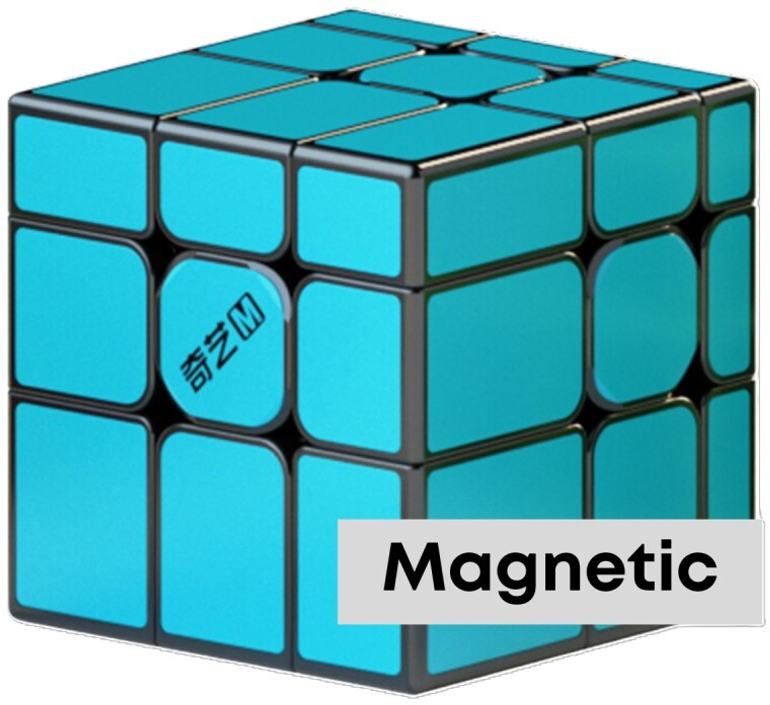 Image of Cuberkart QiYi Mirror Blue Magnetic Tiled 3x3 Speed Cube with Factory-Installed Magnets