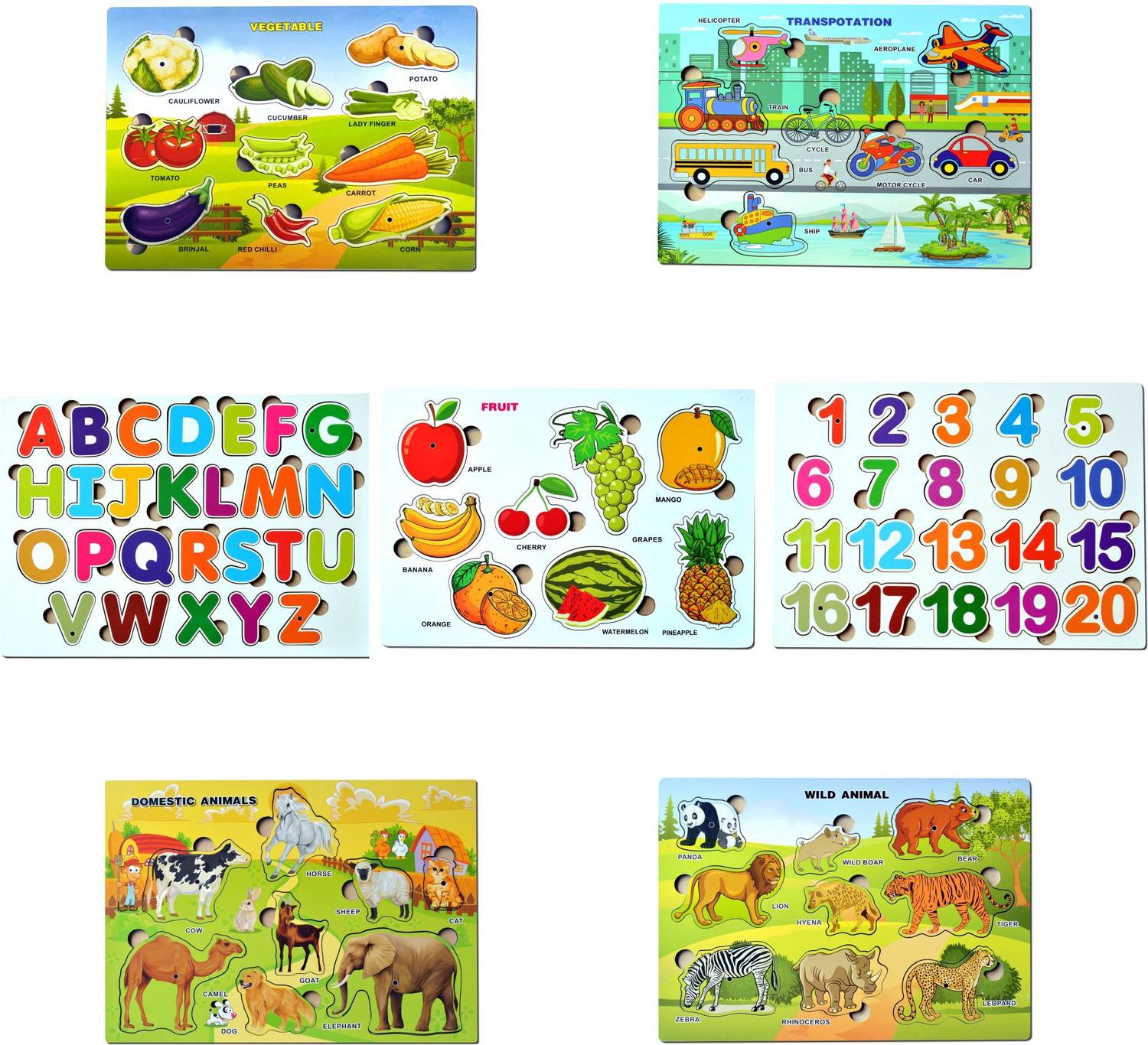 Theally Wooden Educational Puzzle Combo for Kids Early Learning ( Set of 7)