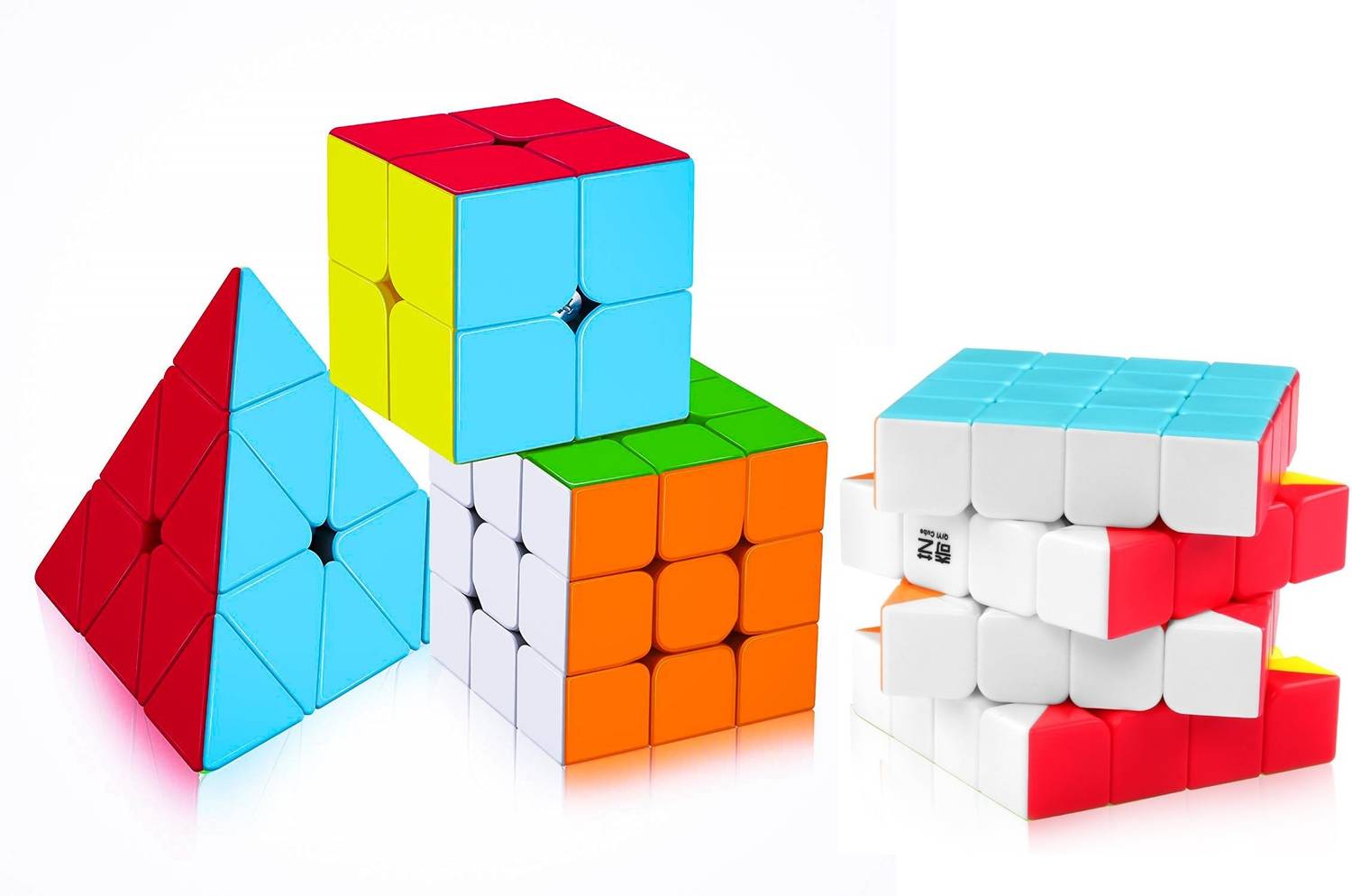 Authfort Deal Cubes Pack 2x2, 3x3, 4x4, Pyramid Different Shaped Puzzle Cube Combo Set Contains Speed-Cube