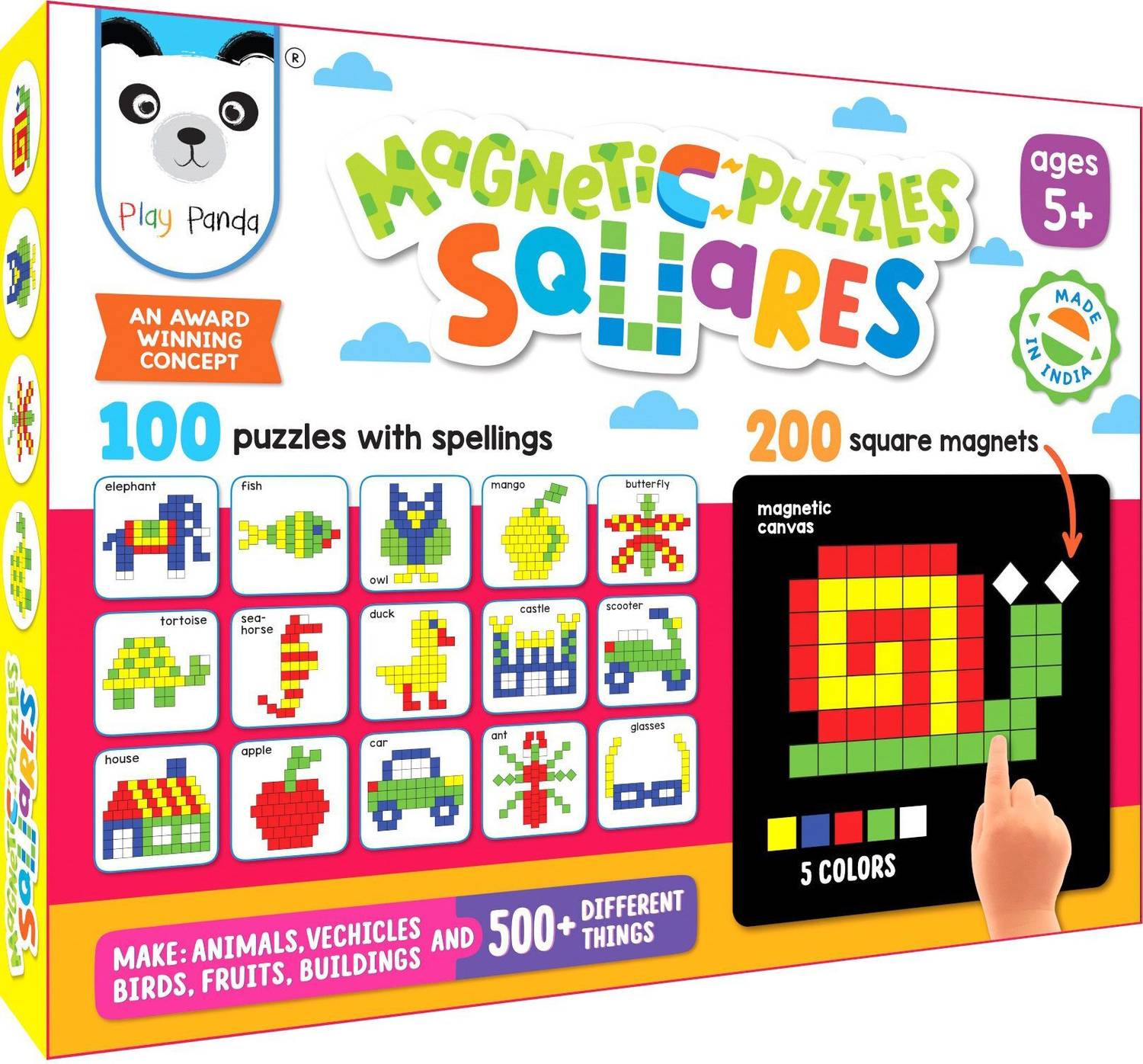 PLAY PANDA Magnetic Puzzles (small) Squares with 250 Magnets & 10