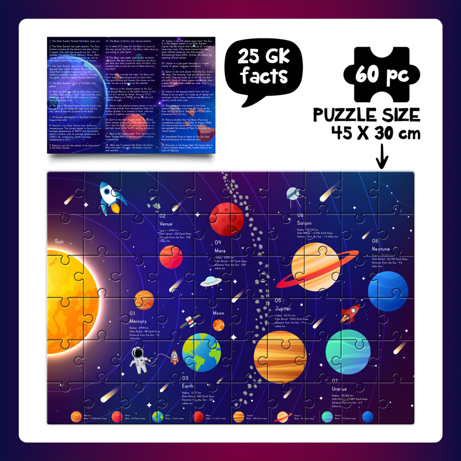 Image of PLAY PANDA Solar System Puzzle with 60 Pieces & 25 GK Facts
