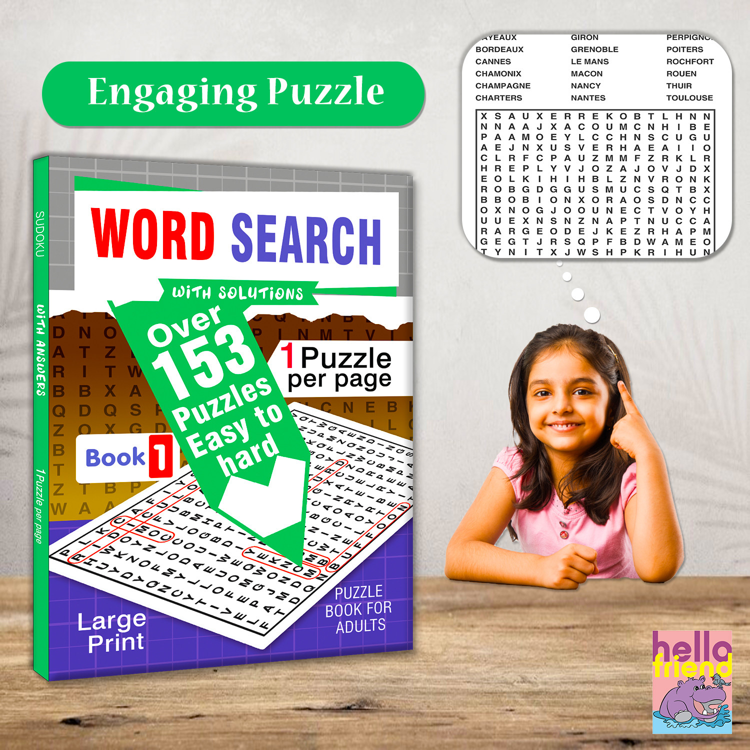 Image of HELLO FRIEND 153 Word Search Activity Book -1 for Kids (Ages 5-8)