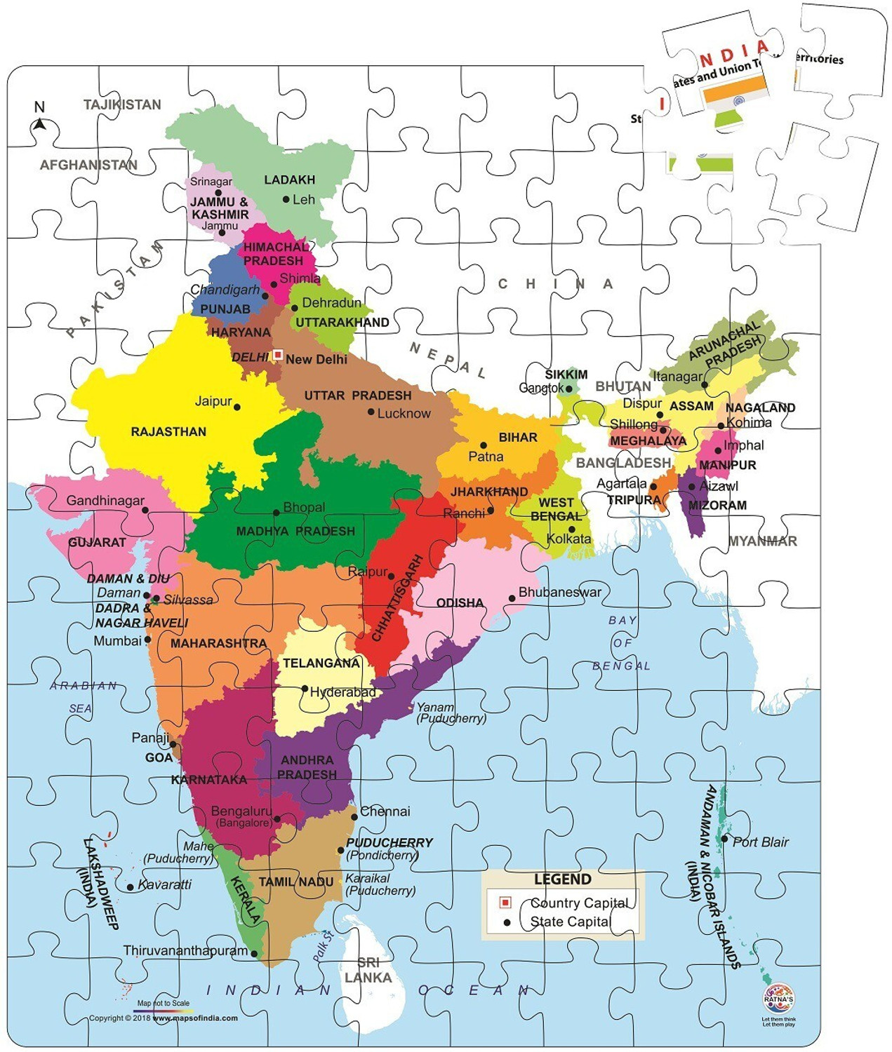 Image of Ratnas INDIA MAP JIGSAW FOR KIDS.LET YOUR KID LEARN ABOUT DIFFERENT STATES (99 Pieces)