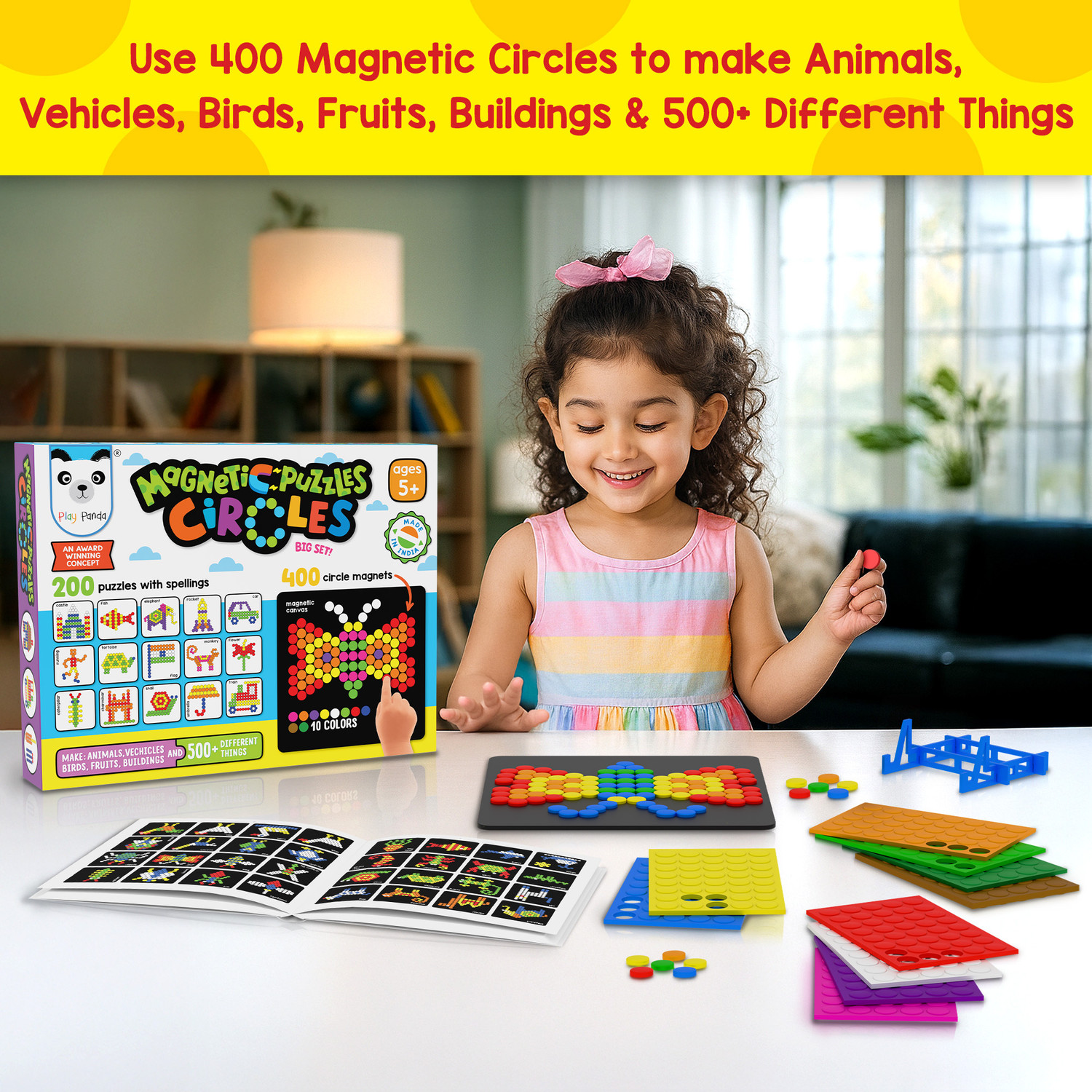 Image of PLAY PANDA Magnetic Puzzles (big) Circles with 400 Magnets & 200 Puzzles