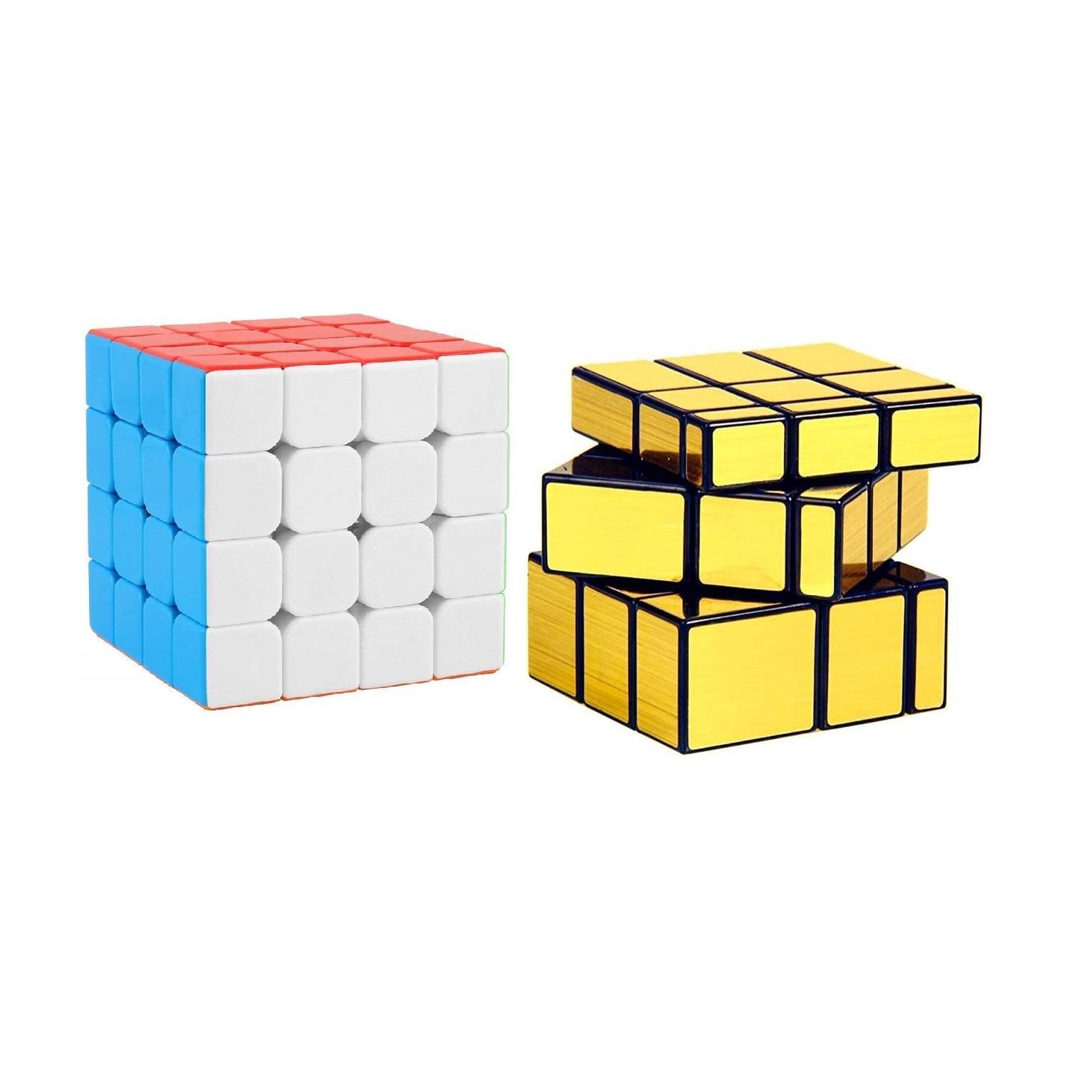 Authfort Stickerless Cube Set of 4x4 and Stickered Gold Mirror Puzzle Cubes Combo (4x4 Cube +Mirror Cube)