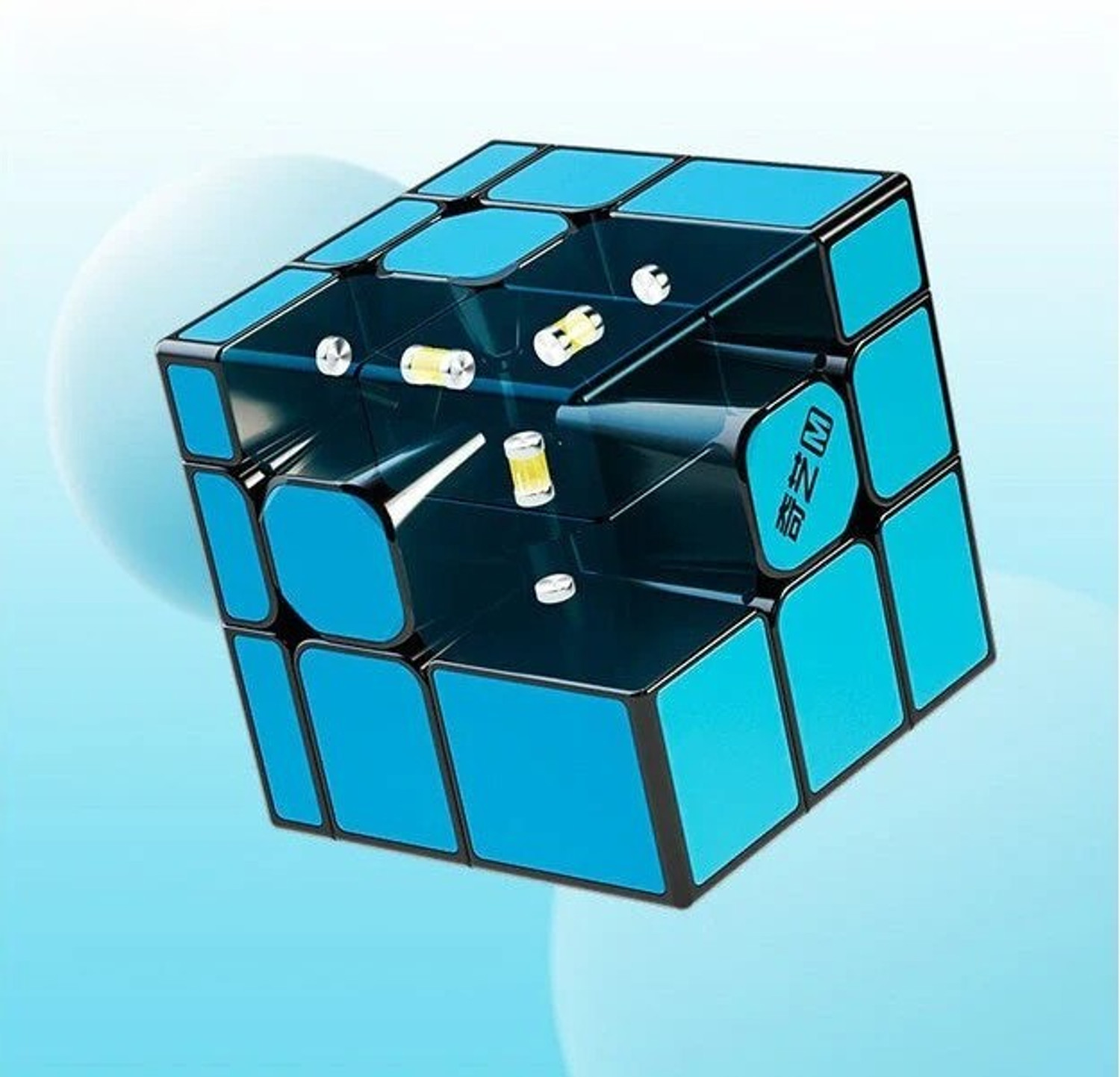 Image of Cuberkart QiYi Mirror Blue Magnetic Tiled 3x3 Speed Cube with Factory-Installed Magnets