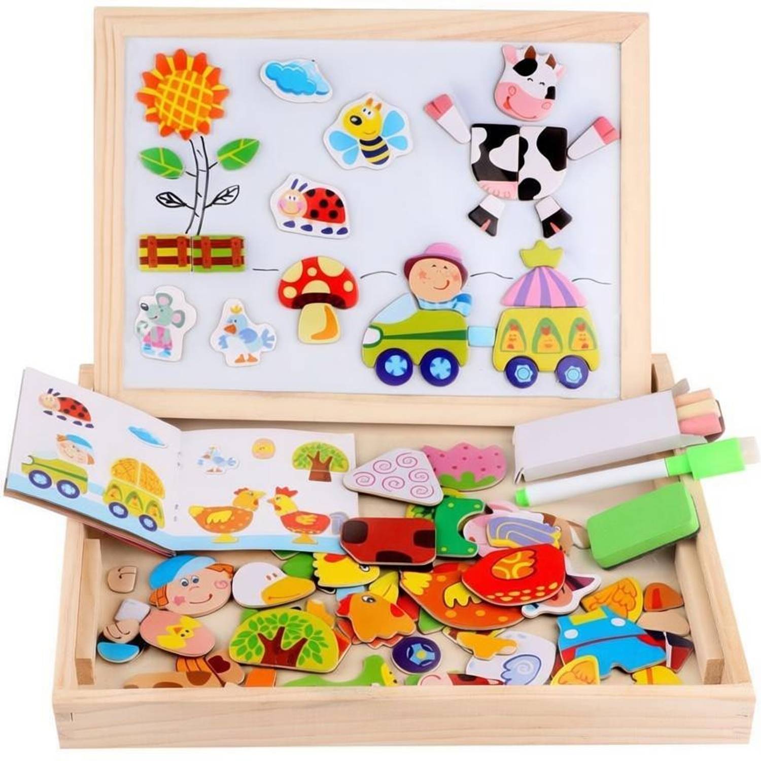 Authfort Wooden Educational Toys Magnetic Art Easel Animals Wooden Puzzles Games for Kids WD05