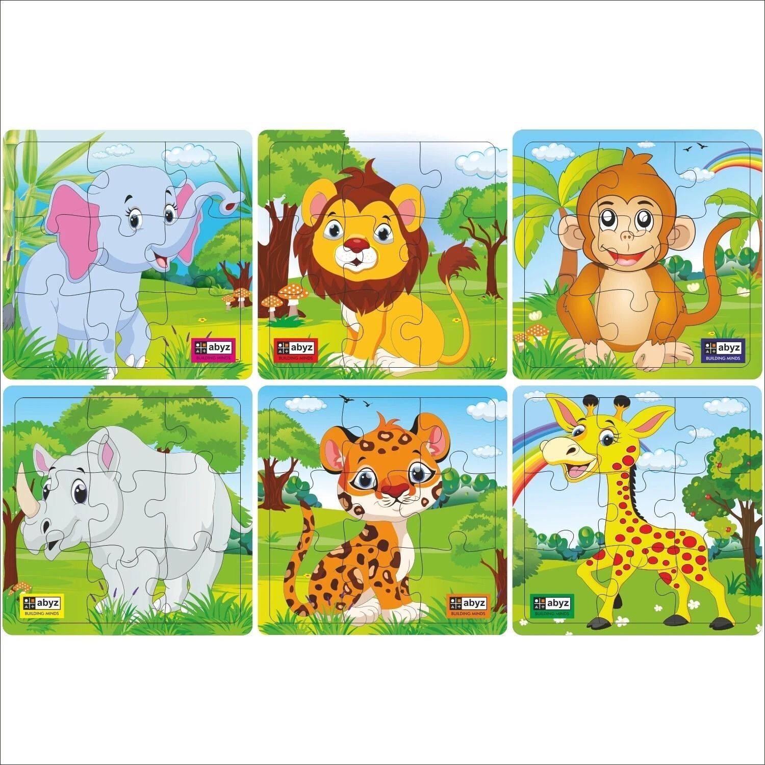 ABYZ Animal Jigsaw Puzzle Games for Kids 9 Pieces (Pack of 6