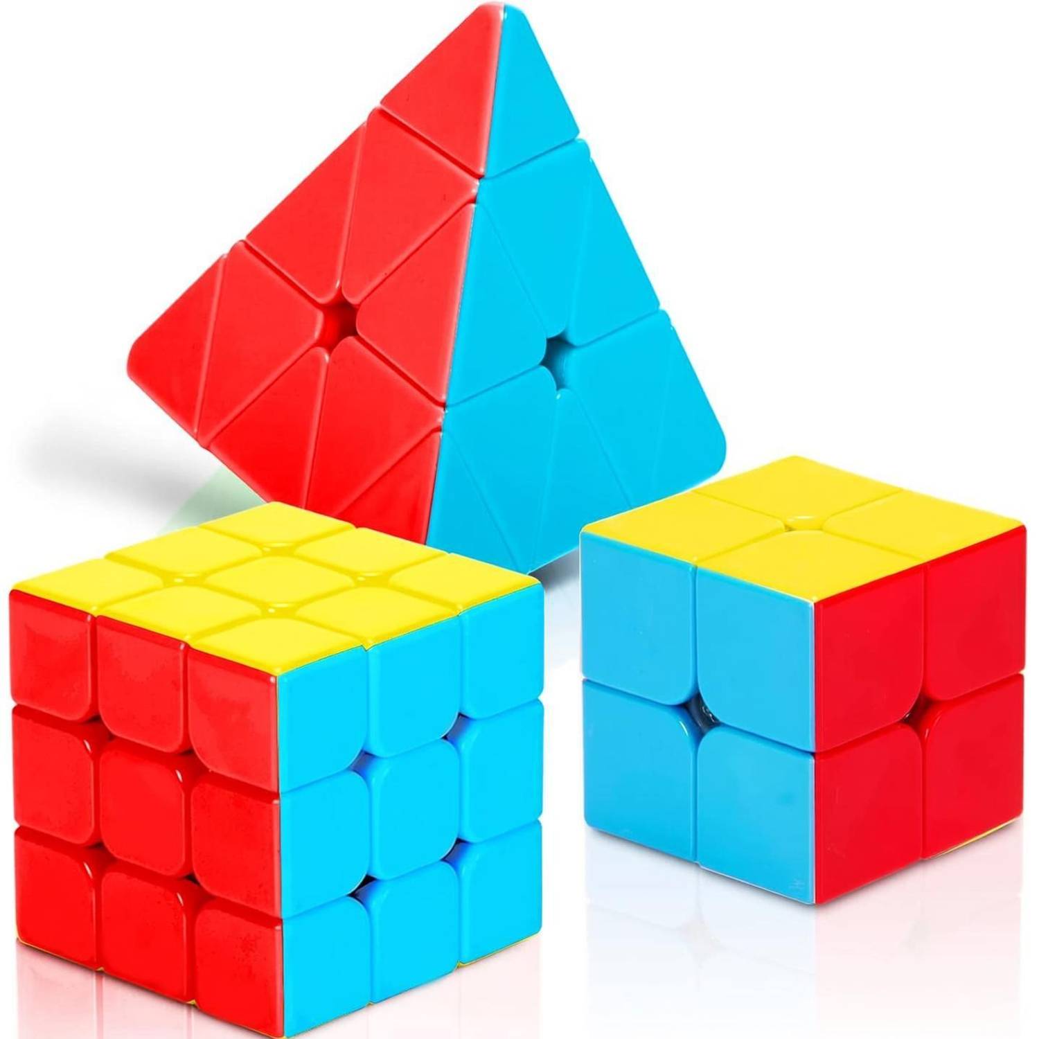 Authfort Speed Cube Set, Magic Cube Bundle 2x2 3x3 Pyramid Stickerless Cube Puzzle Toys Gift for Kids and Adults (3 Pack)