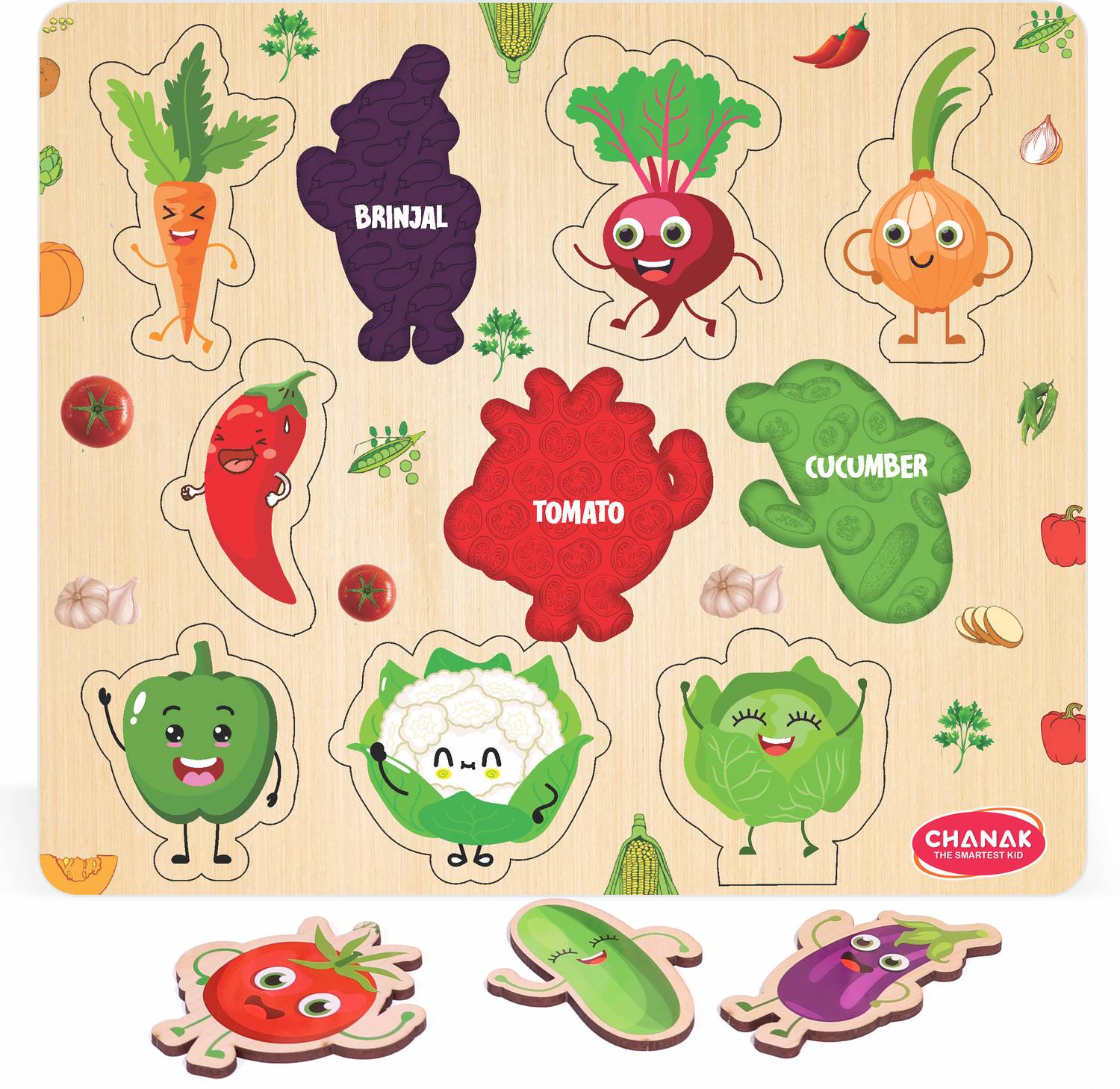 333MART Wooden Vegetable Puzzle With Picture Educational Vegetable Board for Kids