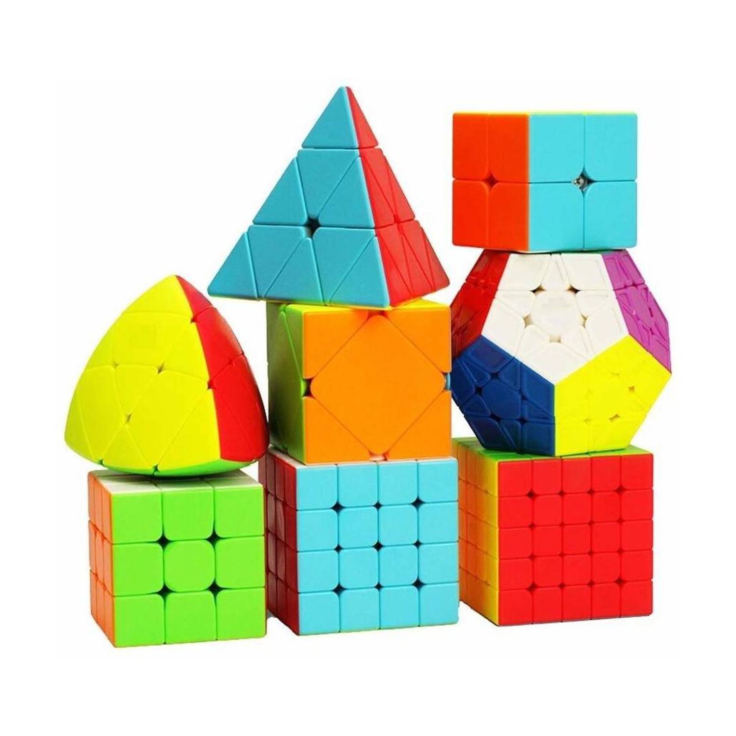 Authfort Speed 2X2 3x3 4x4 5x5 and Pyraminx Pyramid Triangle, Megaminx, Squire cube set Puzzle Cubes Combo (B - Pack of 8 Cube)