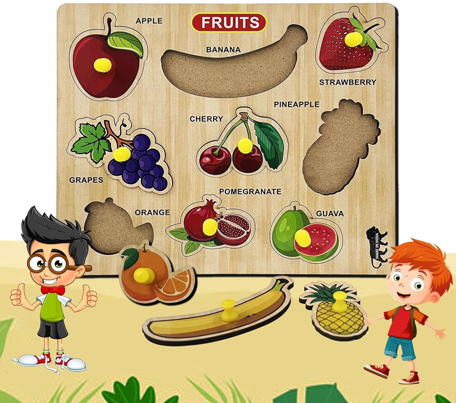 Image of TOYVISION Top Sale Wooden Fruits Puzzle Knobs Educational