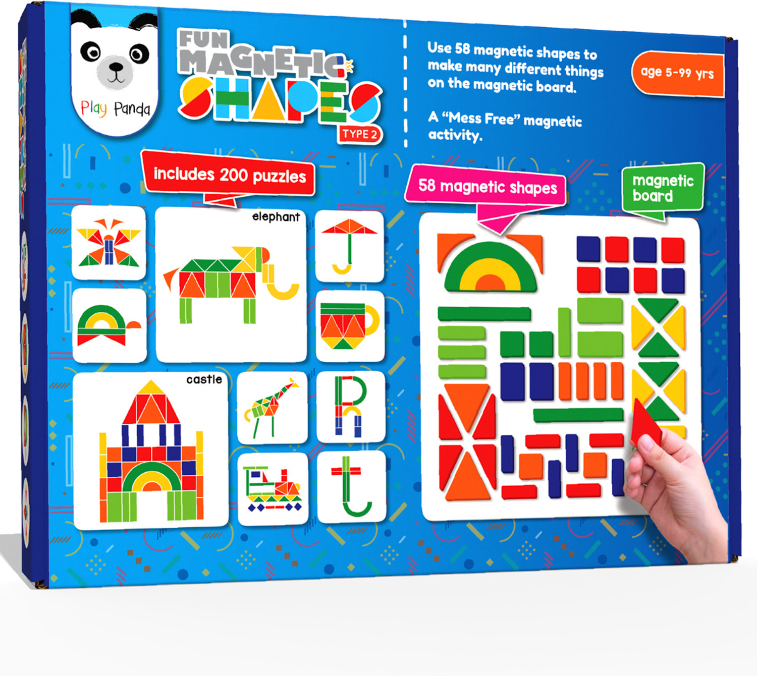 PLAY PANDA Fun Magnetic Shapes (junior) Type 2 with 58 Magnetic Shapes & 200 Puzzles