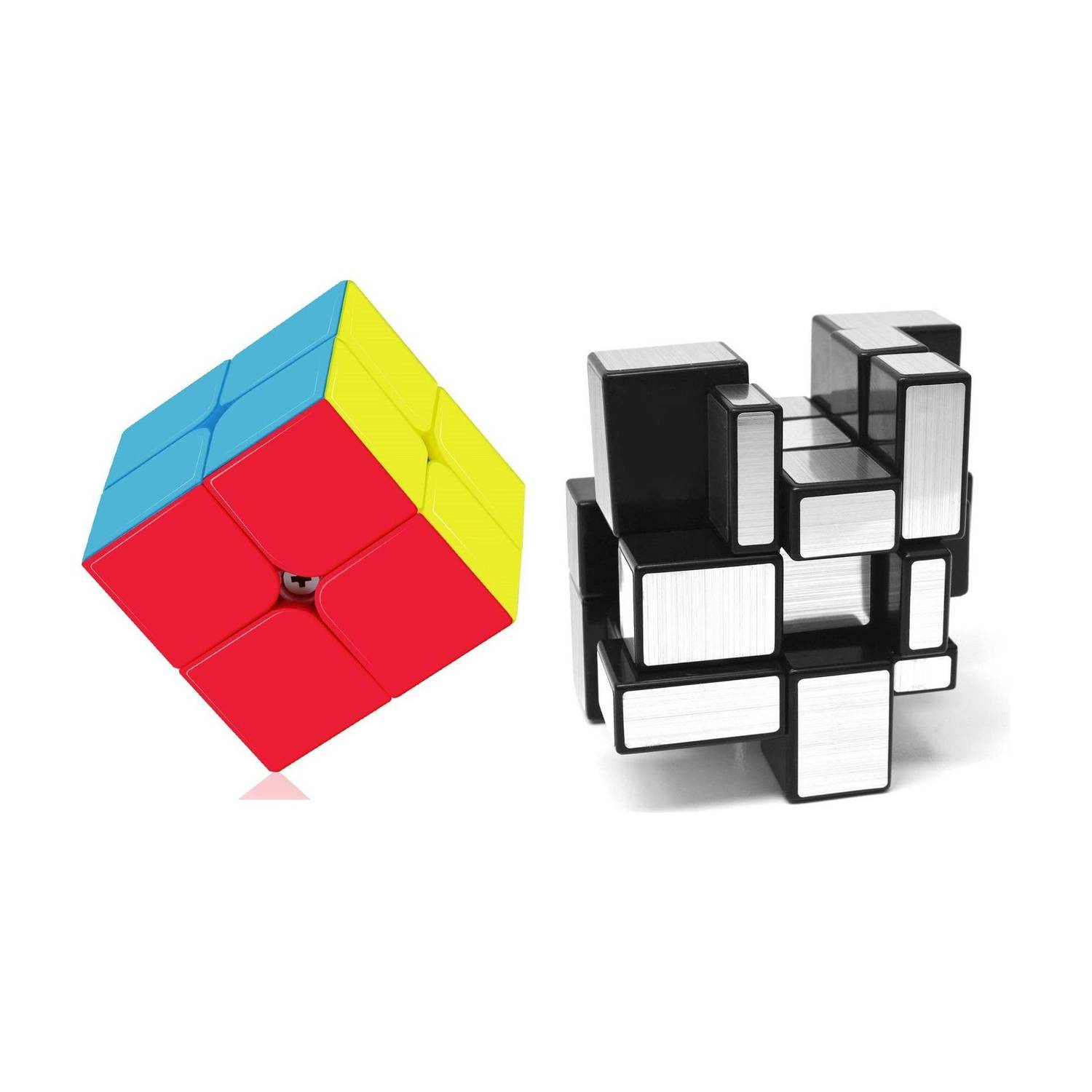 Authfort Stickerless Cube Set of 2x2 and Stickered Silver Mirror Puzzle Cubes Combo (2x2 Cube +Mirror Cube)