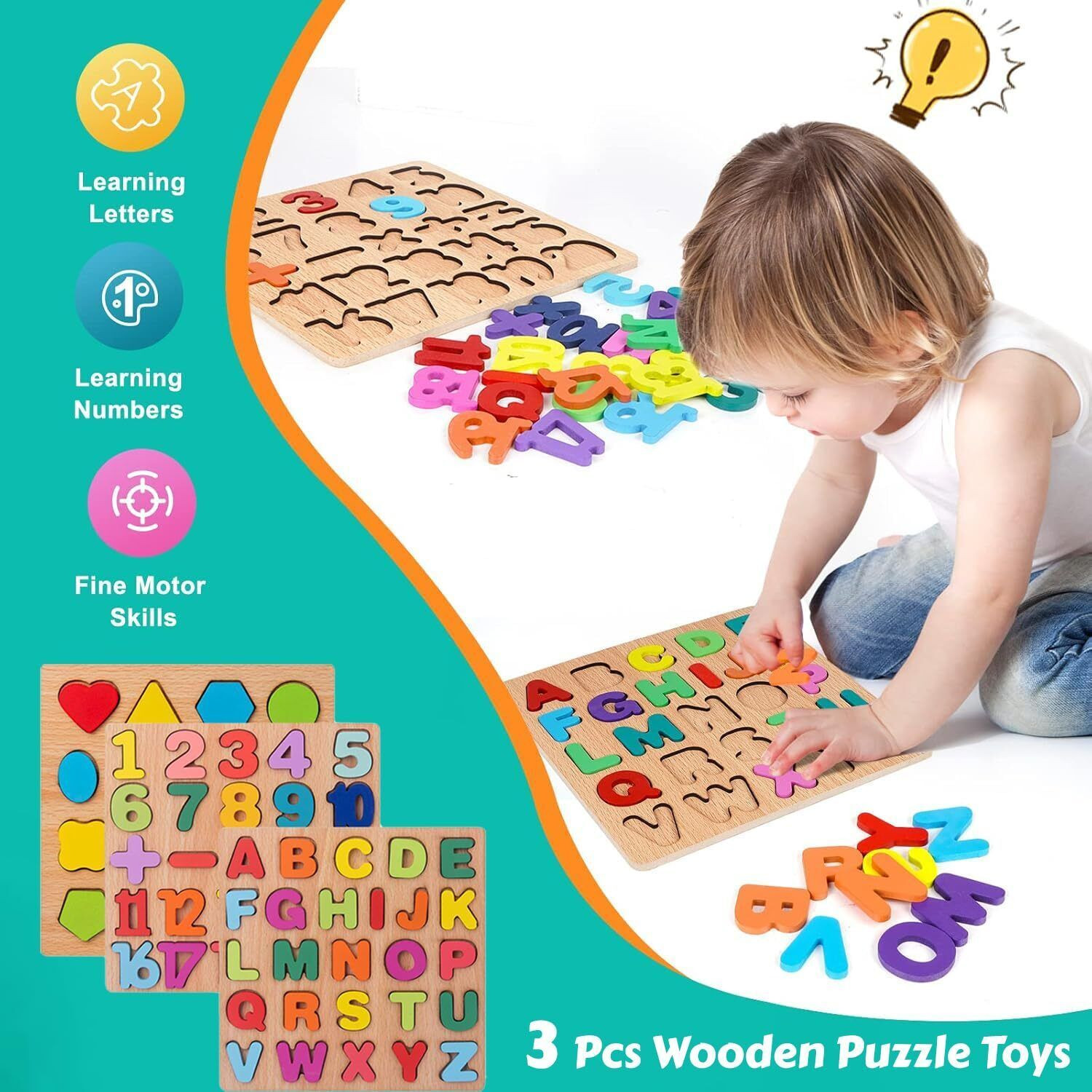 Image of VHD Wooden Alphabet Number & Shape Learning Puzzle Board for Kids WPP18