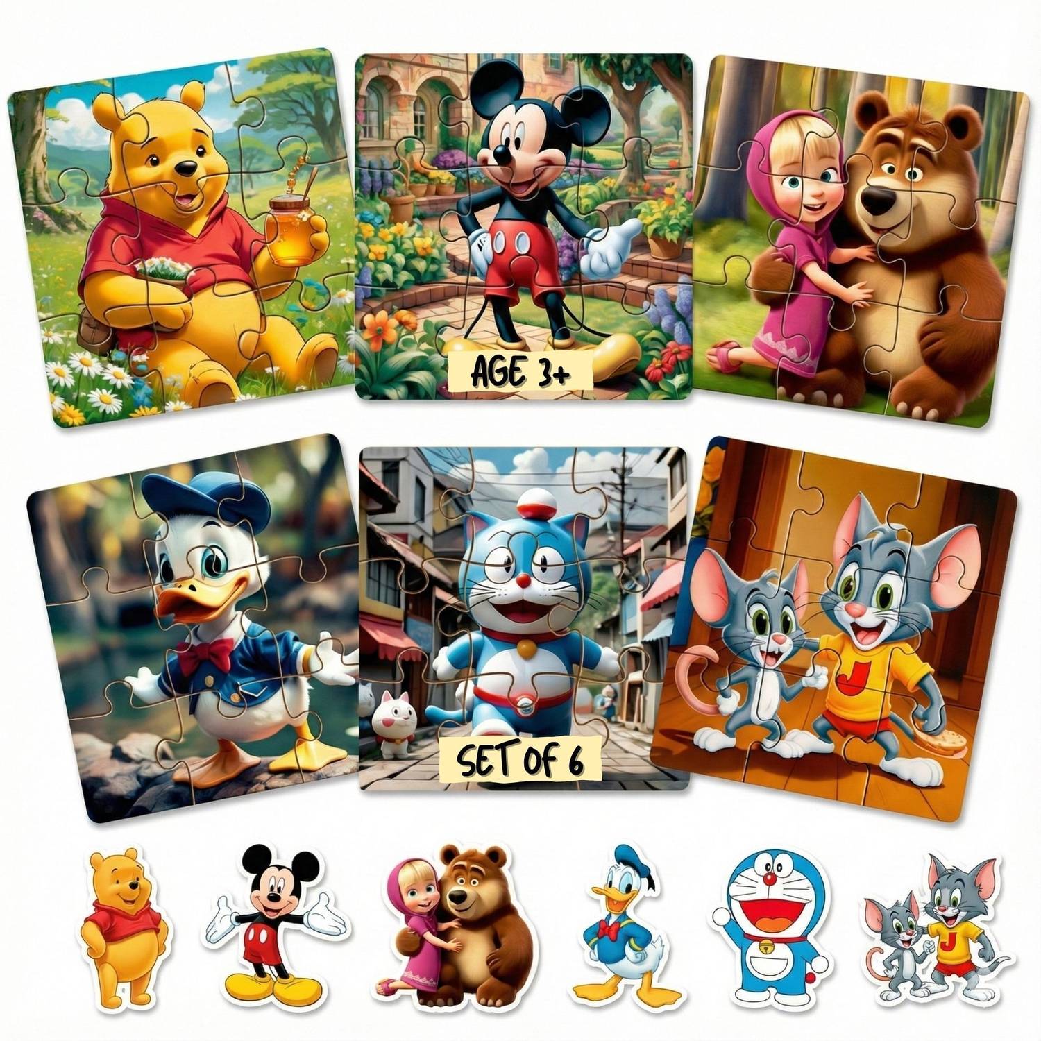 Craftick Wooden Set of 6 Cartoon Games Toys Jigsaw Puzzles for Ki