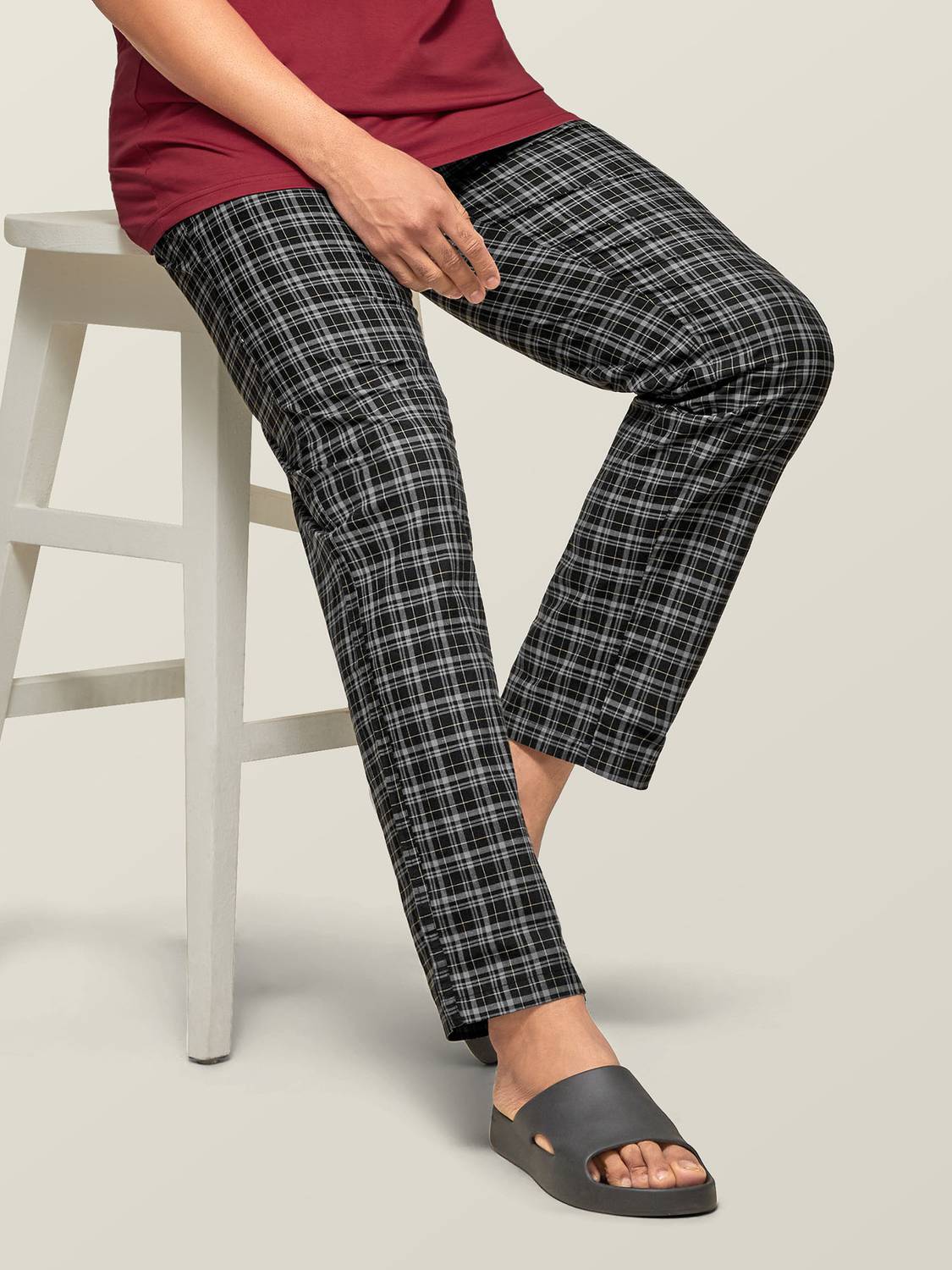 XYXX Intellieaze Combed Cotton Checkered Men Black Track Pants