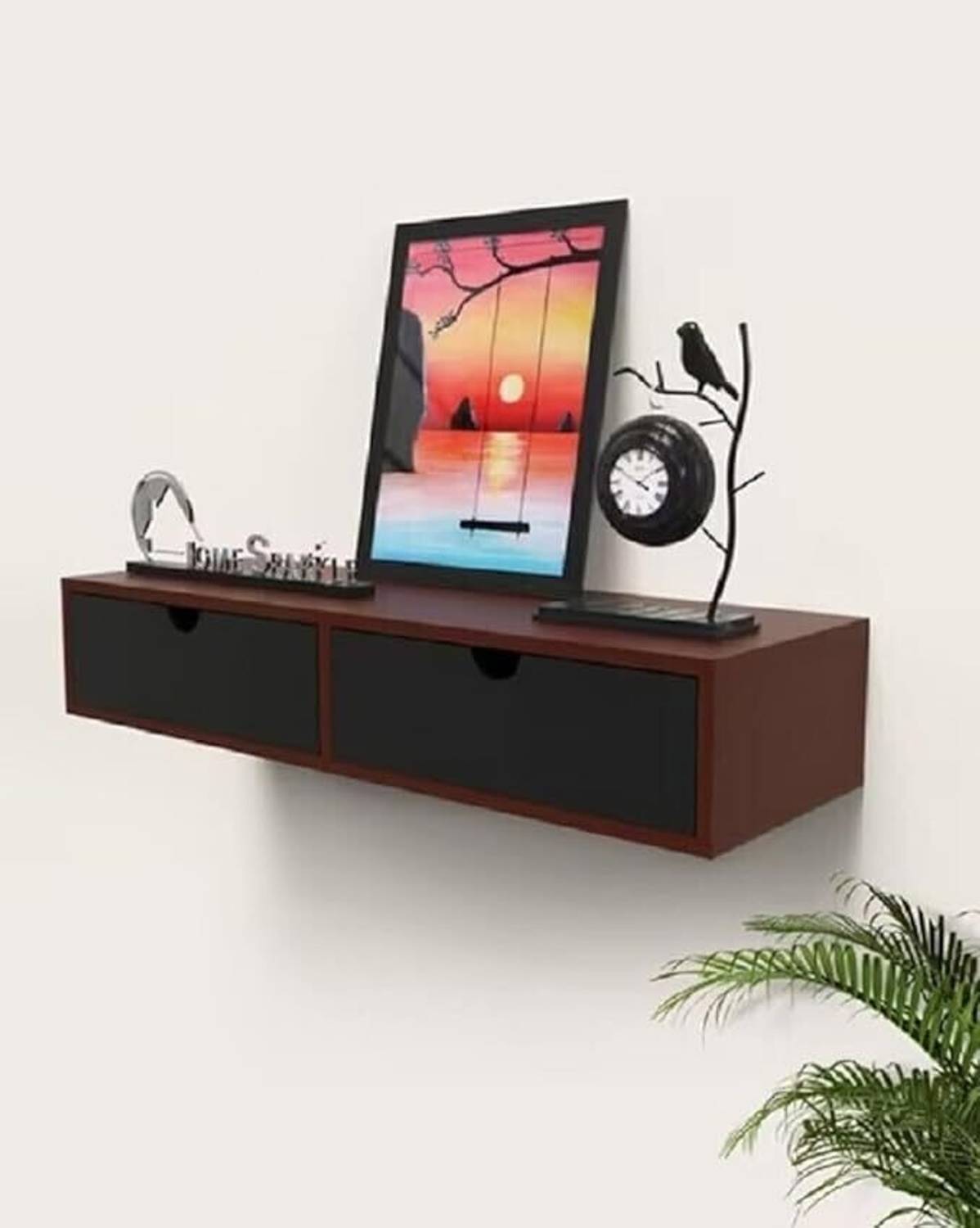 OnlineCraft wooden Wall mount Floating 2 drawer wall shelf MDF (M