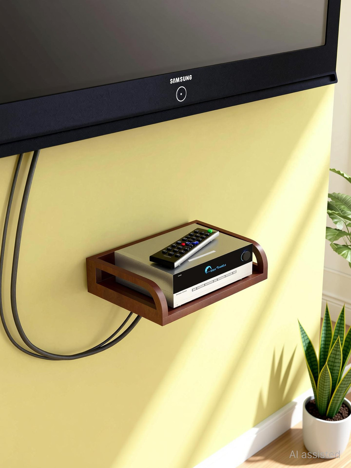 Image of HOME SPARKLE Wooden Set Top Box Stand /DTH Stand /WIFI Router Stand,Wall Mount with Wifi Holder MDF (Medium Density Fiber) Wall Shelf