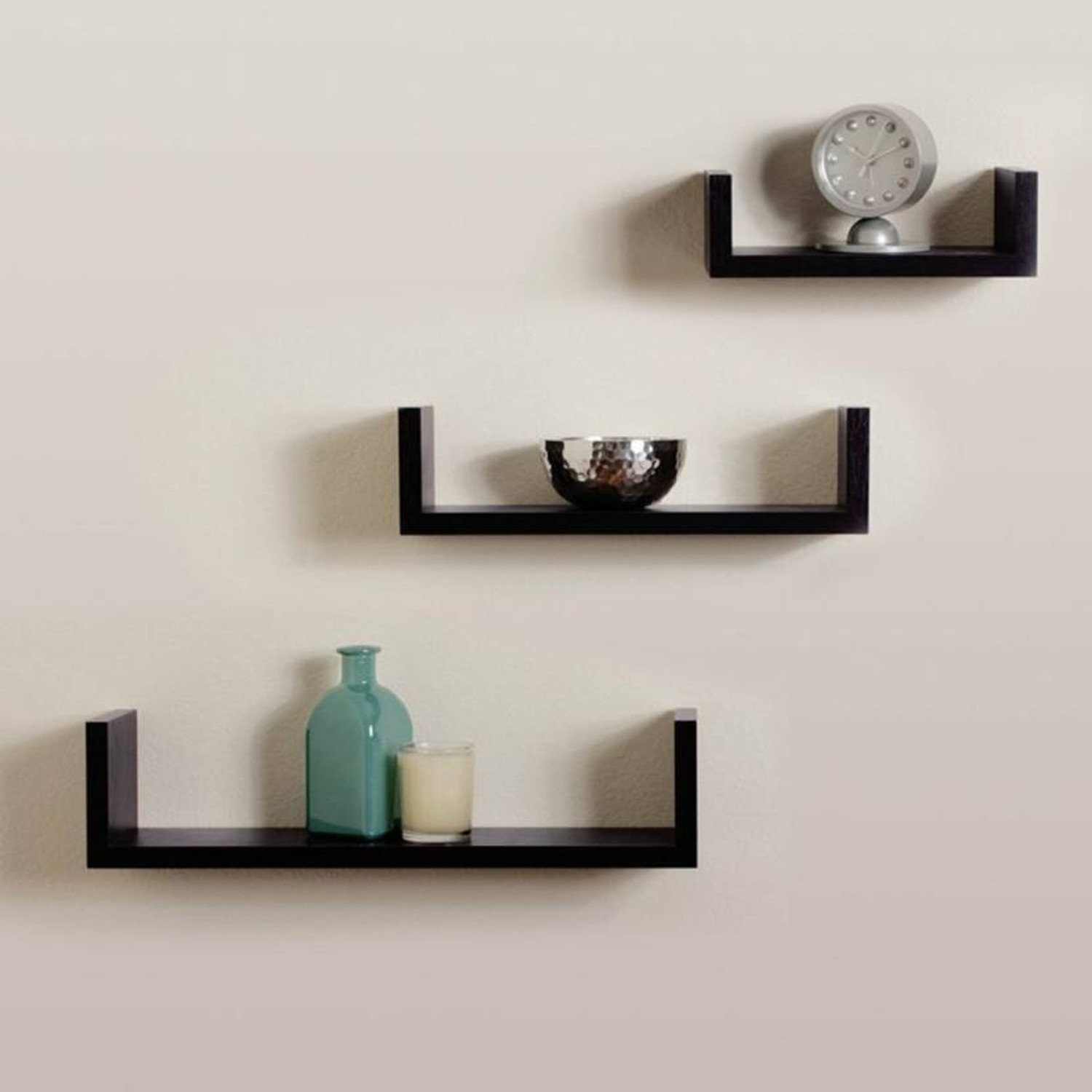 Image of Stylish Art Maker U Rack Floating Wall Shelf (Set Of 3) MDF (Medium Density Fiber), Wooden Wall Shelf (Number of Shelves - 3, Black)