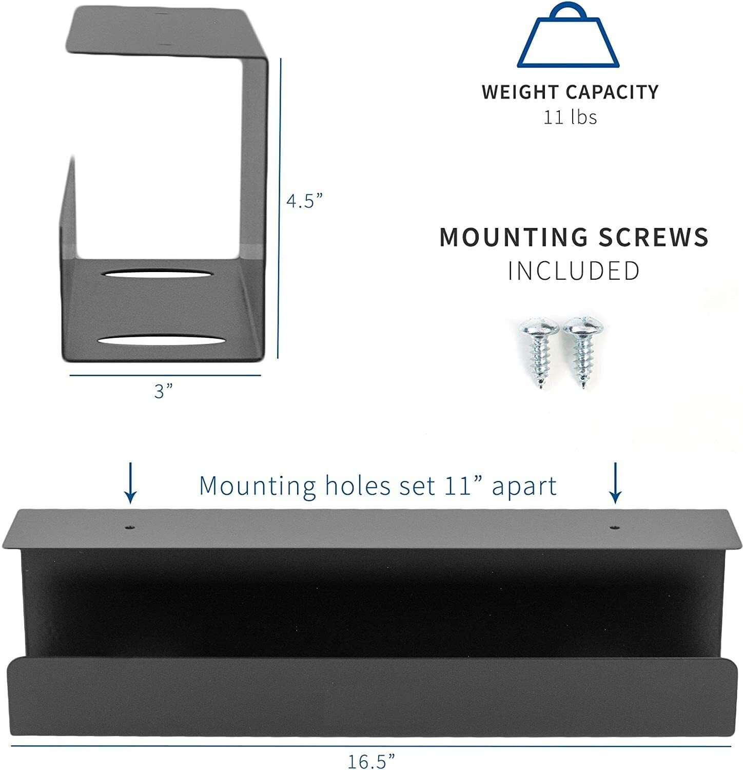 Image of MAXSERA MAXSERA Under Desk Cable Tray for Wire Management Stainless Steel Wall Shelf
