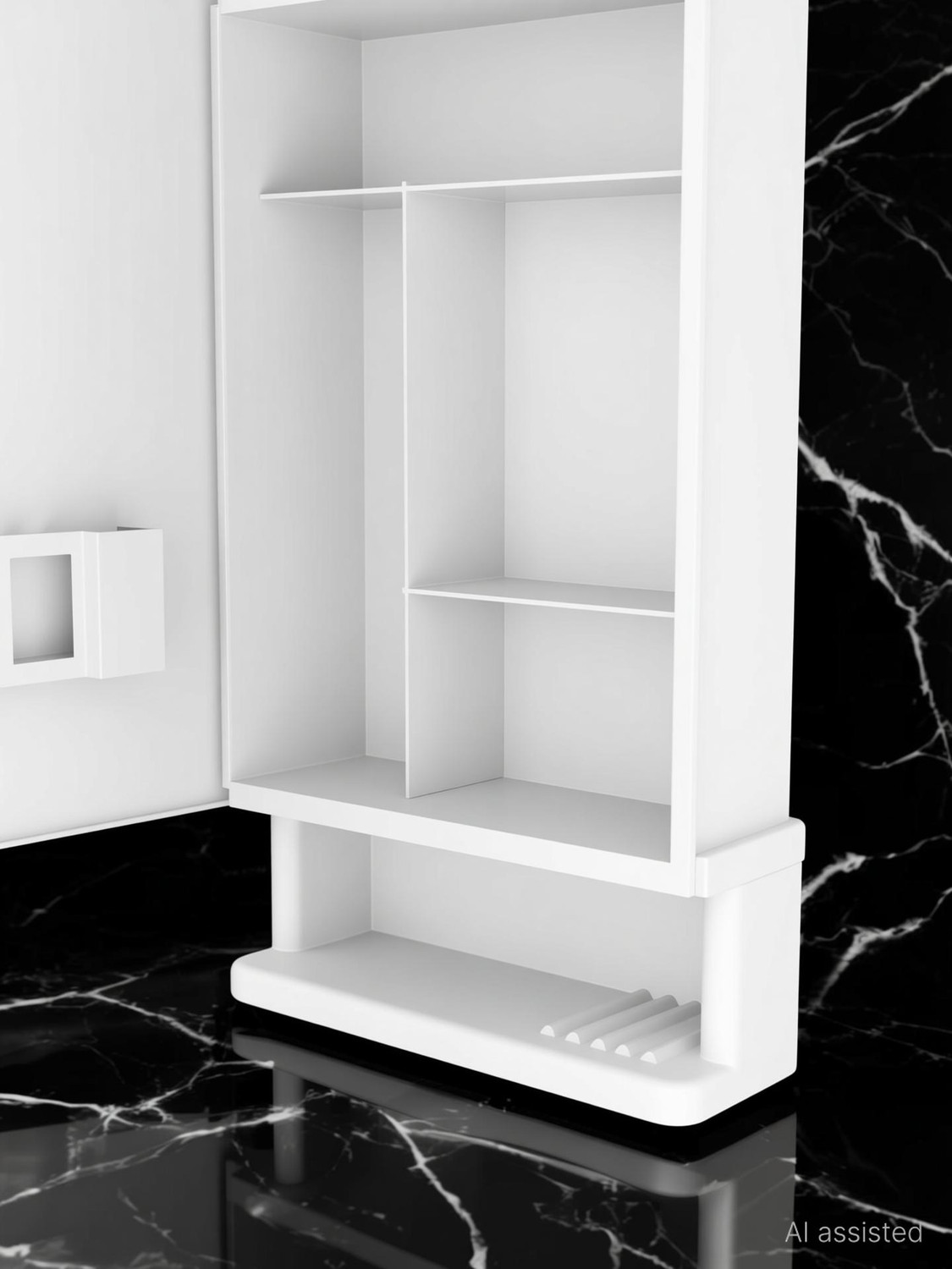 Image of Bath Queen Rich Look Bathroom Cabinet with Mirror White Acrylic Wall Shelf