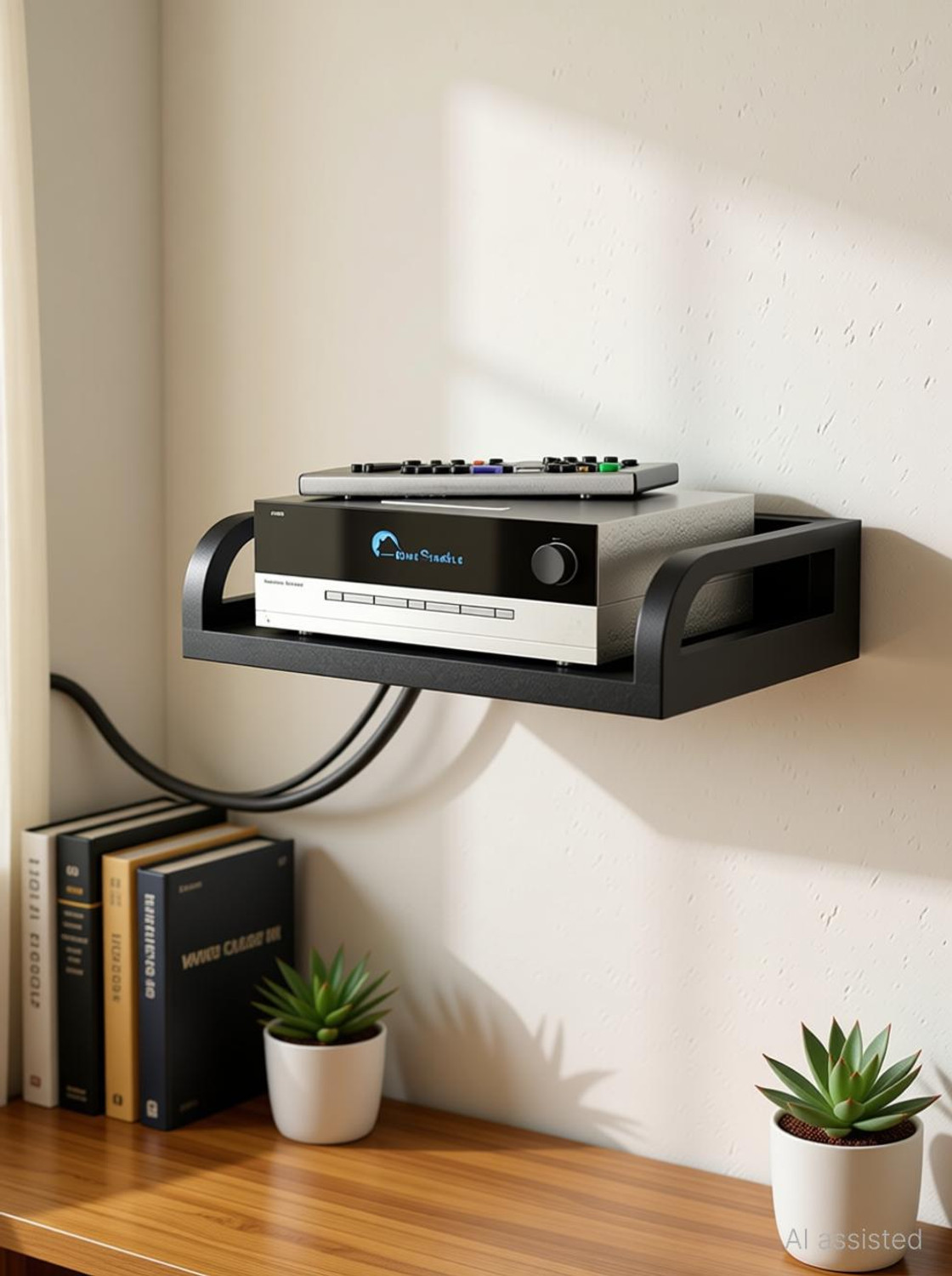 Image of HOME SPARKLE Wooden Set Top Box Stand /DTH Stand /WIFI Router Stand,Wall Mount with Wifi Holder MDF (Medium Density Fiber) Wall Shelf