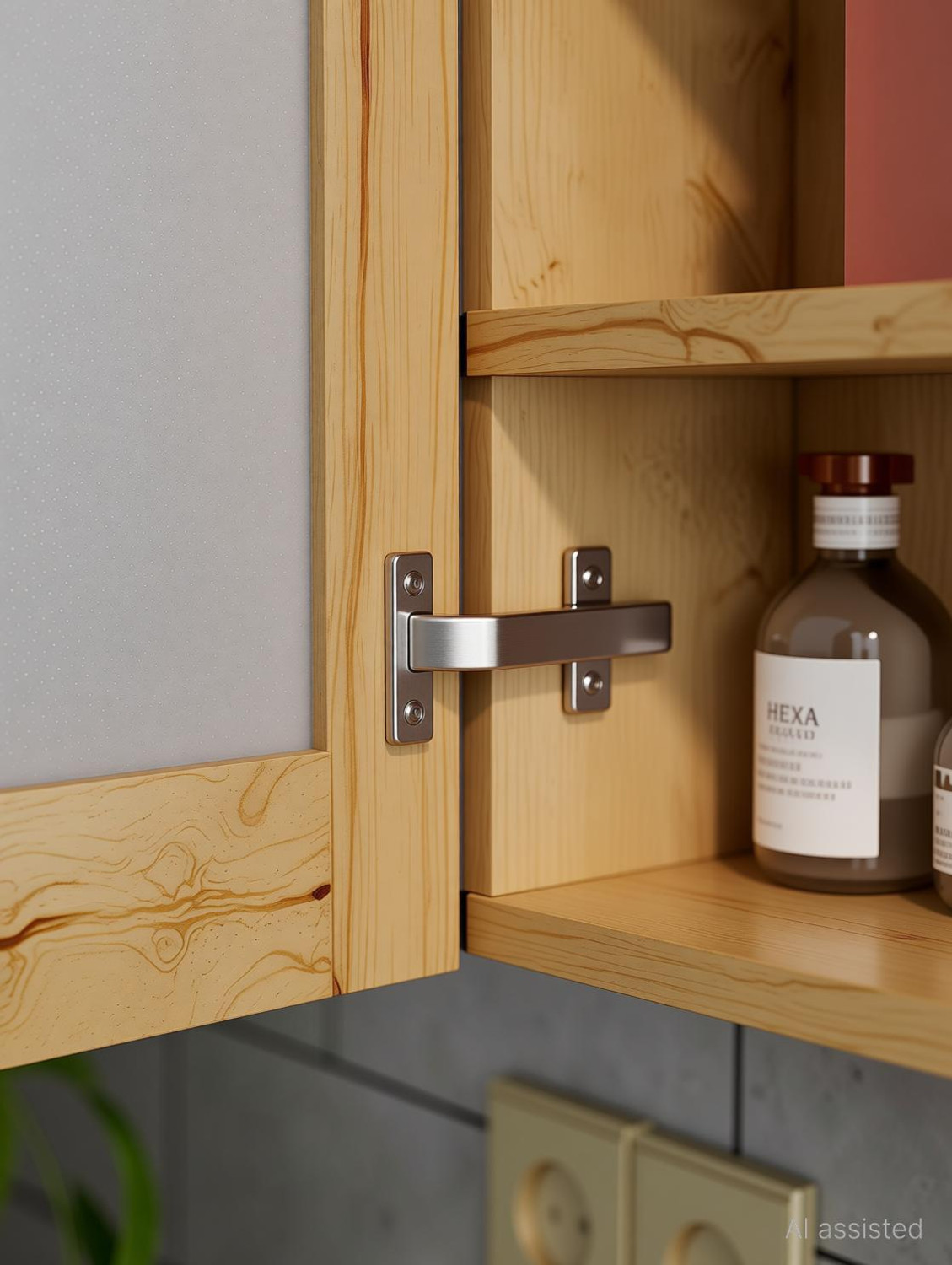 Image of Hexa Red Bathroom Mirror Cabinet Organizer Shelf for Wall ( Giant Wood ) 2.1 x 1.6 Feet Wooden Wall Shelf