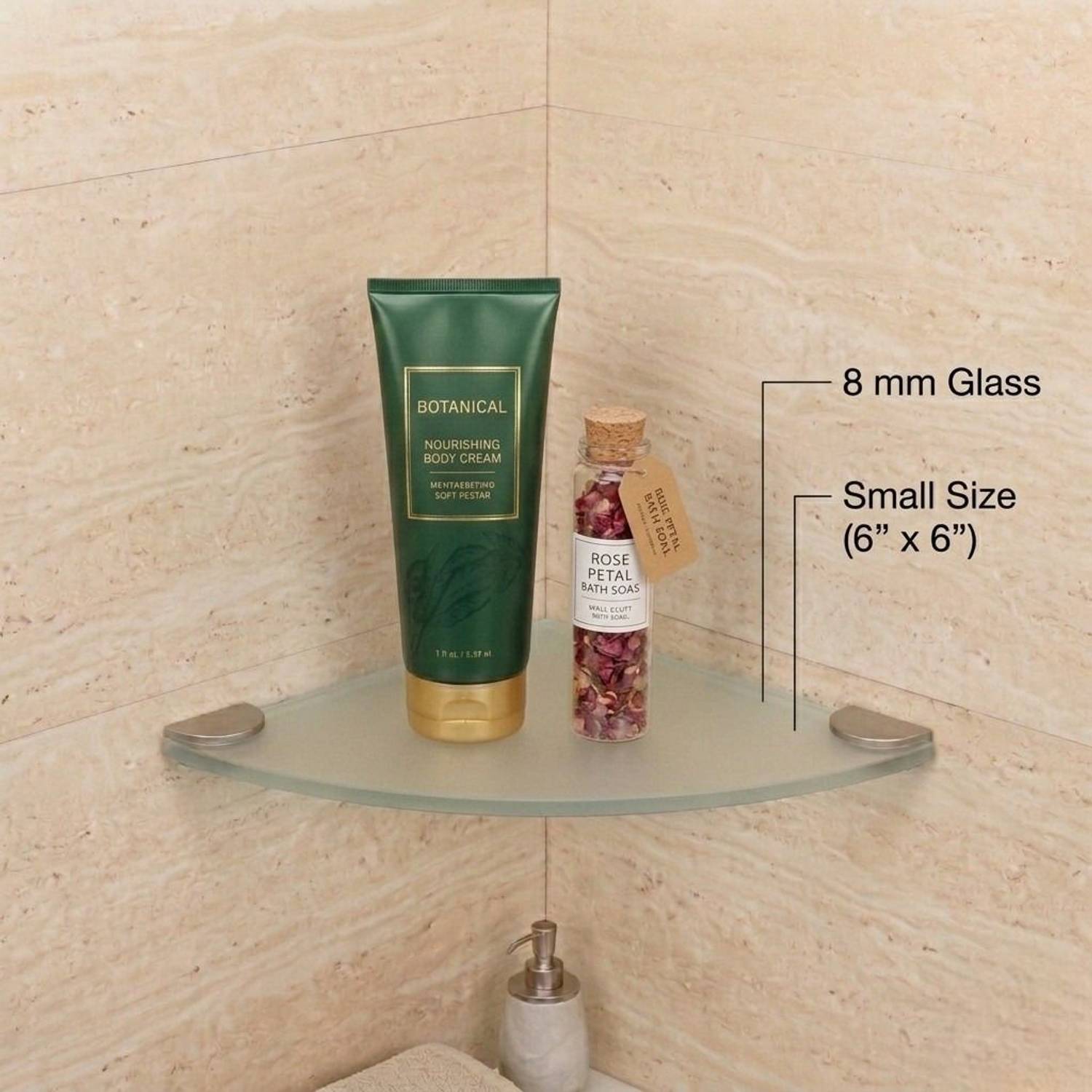 Auraview Without Railing Corner Round 6x6 inch Shelf 1 Frosted Glass Wall Shelf