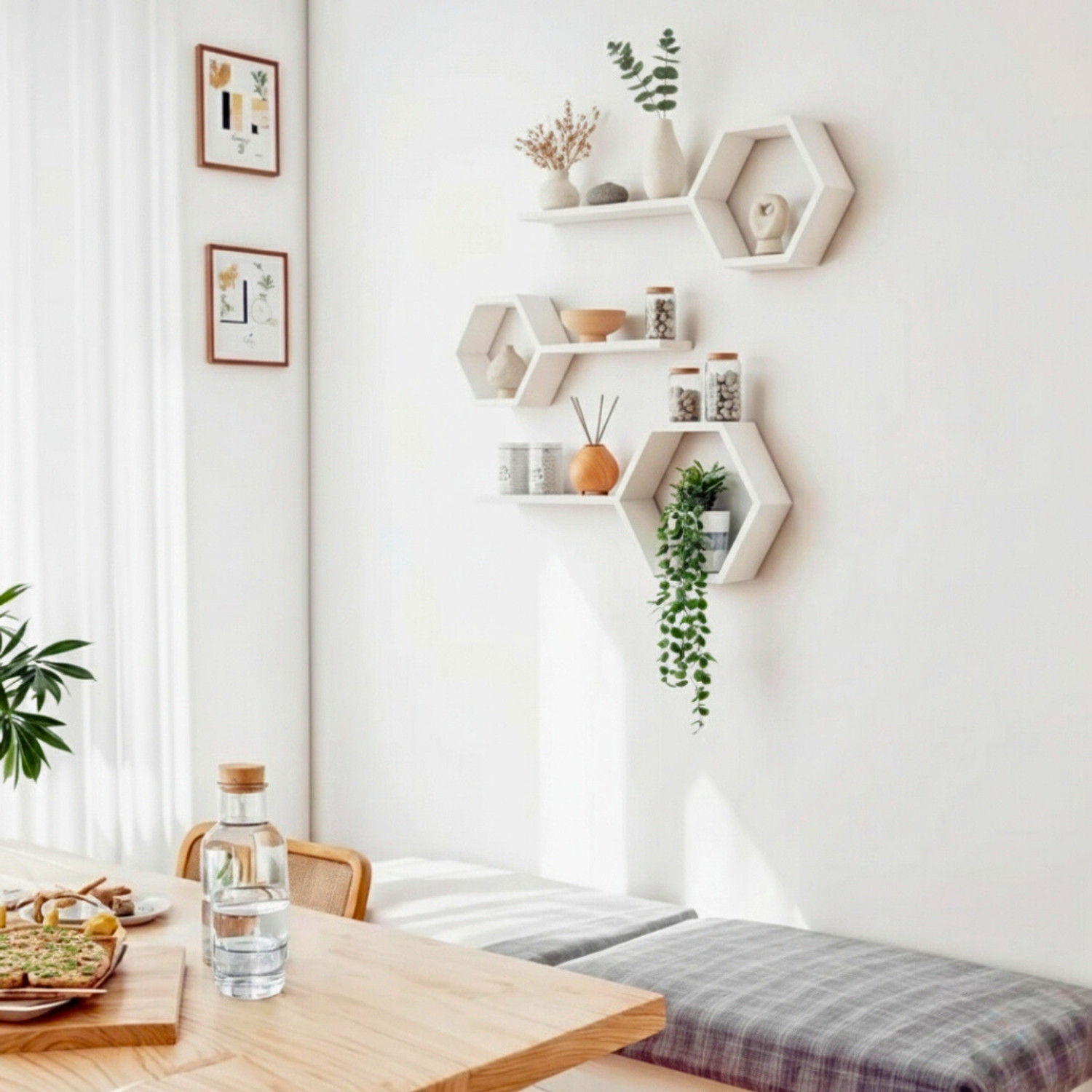 Image of Rkm interprises Set Of 3 Hexagon shape Designer Storage Shelves -Brown MDF MDF (Medium Density Fiber) Wall Shelf