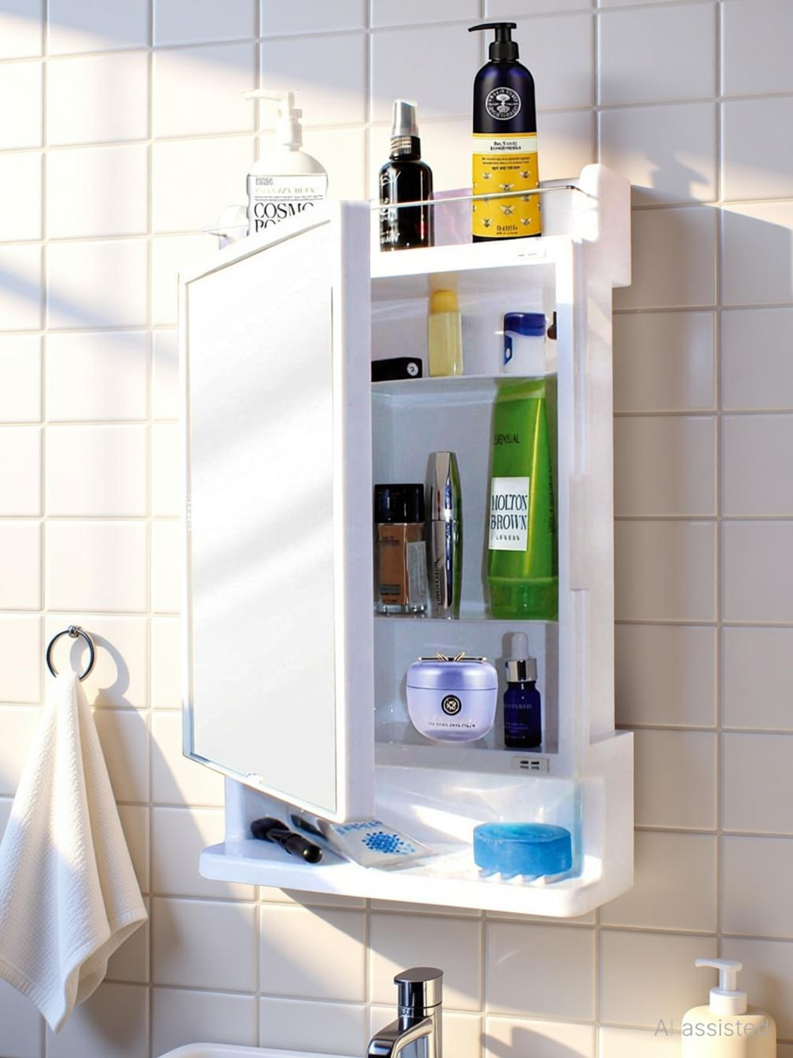 Image of CIPLA PLAST Rich Look Bathroom Cabinet | Mirror with Shelf | Storage Organizer | Plastic, Glass Wall Shelf