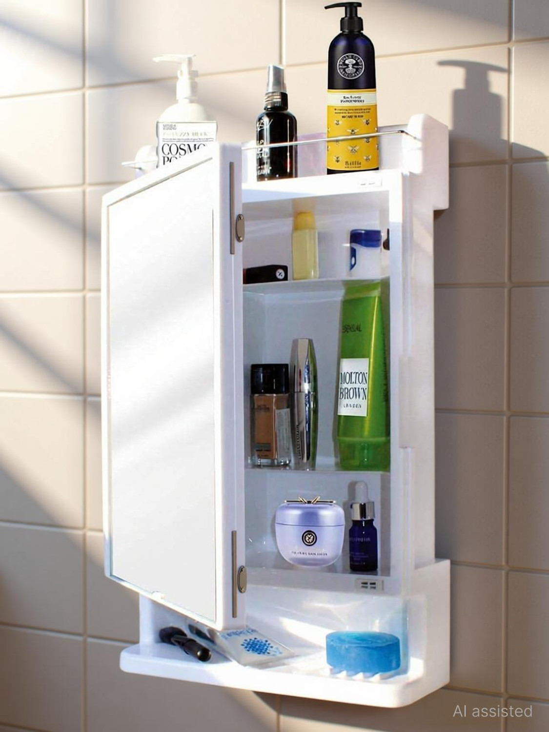 Image of CIPLA PLAST Rich Look Bathroom Cabinet | Mirror with Shelf | Storage Organizer | Plastic, Glass Wall Shelf