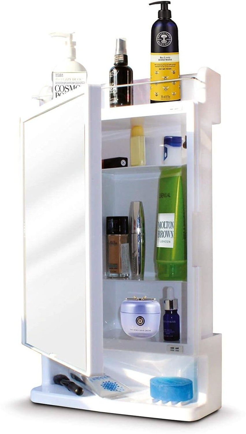 Image of CIPLA PLAST Rich Look Bathroom Cabinet | Mirror with Shelf | Storage Organizer | Plastic, Glass Wall Shelf