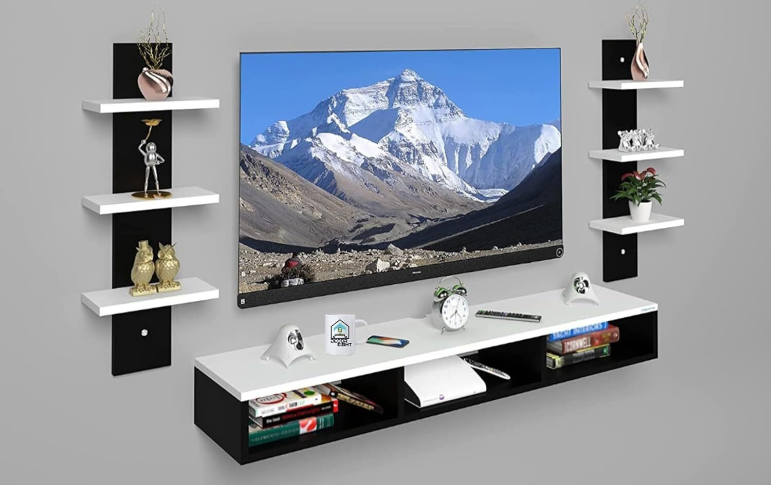 Image of LIBRATRADER Tv cabinet For bedroom Black And White Engineered Wood TV Entertainment Unit