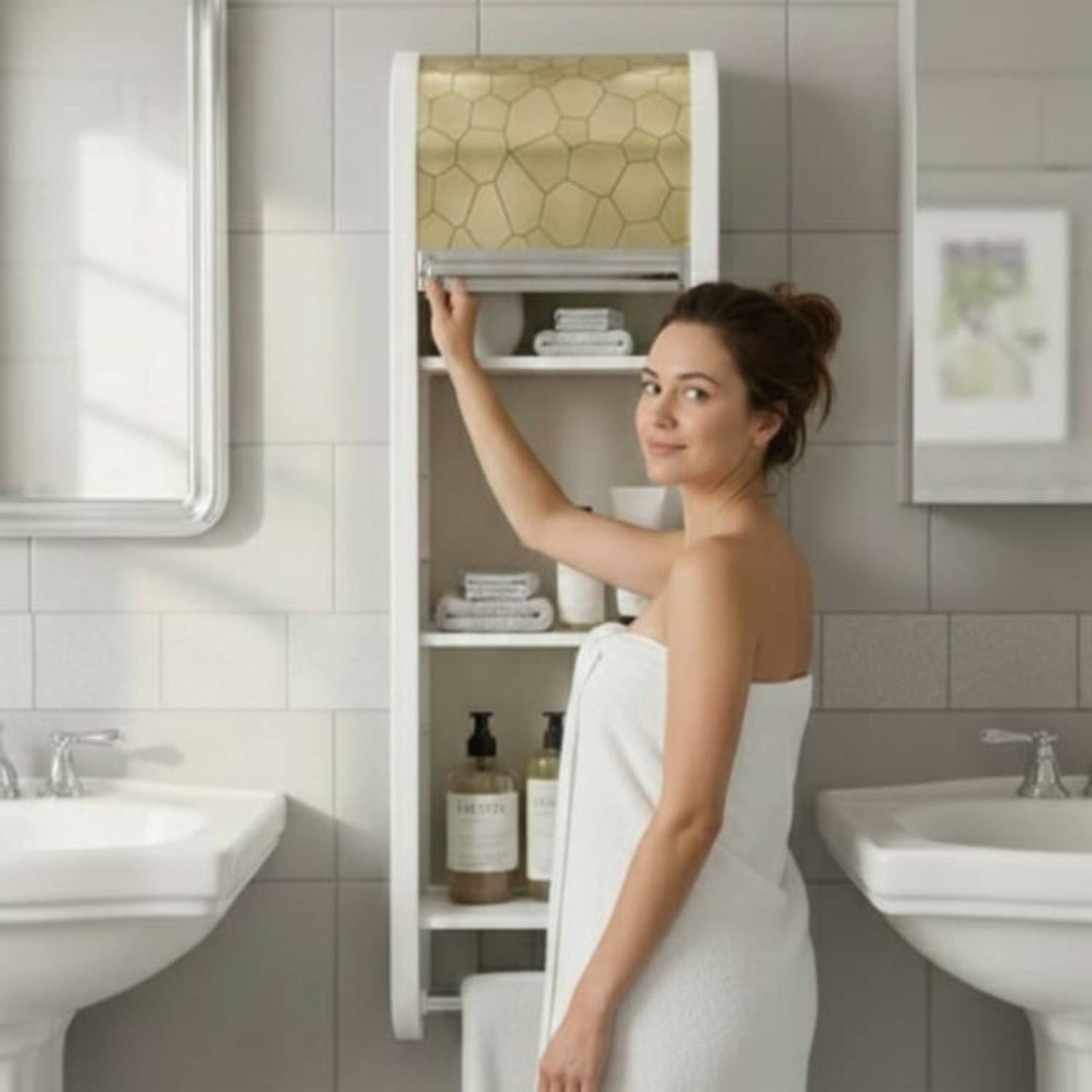 Branco | Roll Top | Storage Cabinet | Rack | Bathroom Organizer | Multipurpose | White Plastic Wall Shelf