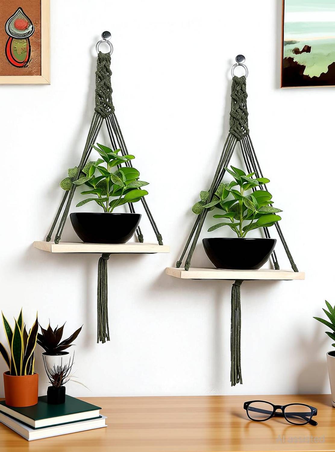 ArtDecorHub Macrame Home Decor Shelf Made, Macrame Pot Planter Wall Hanging Tapestry Pack of 2