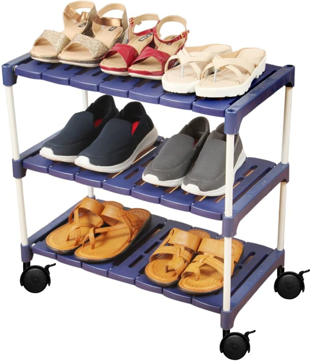 Image of Novatic 3-Tier With Wheel Multi- Kitchen Storage Rack, Book Stand, Floating Wall Shelves Iron Wall Shelf