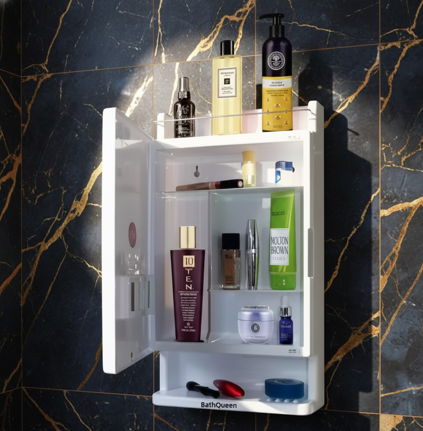 Image of Bath Queen Best Heavy Plastic Mirror Cabinet White Acrylic Wall Shelf