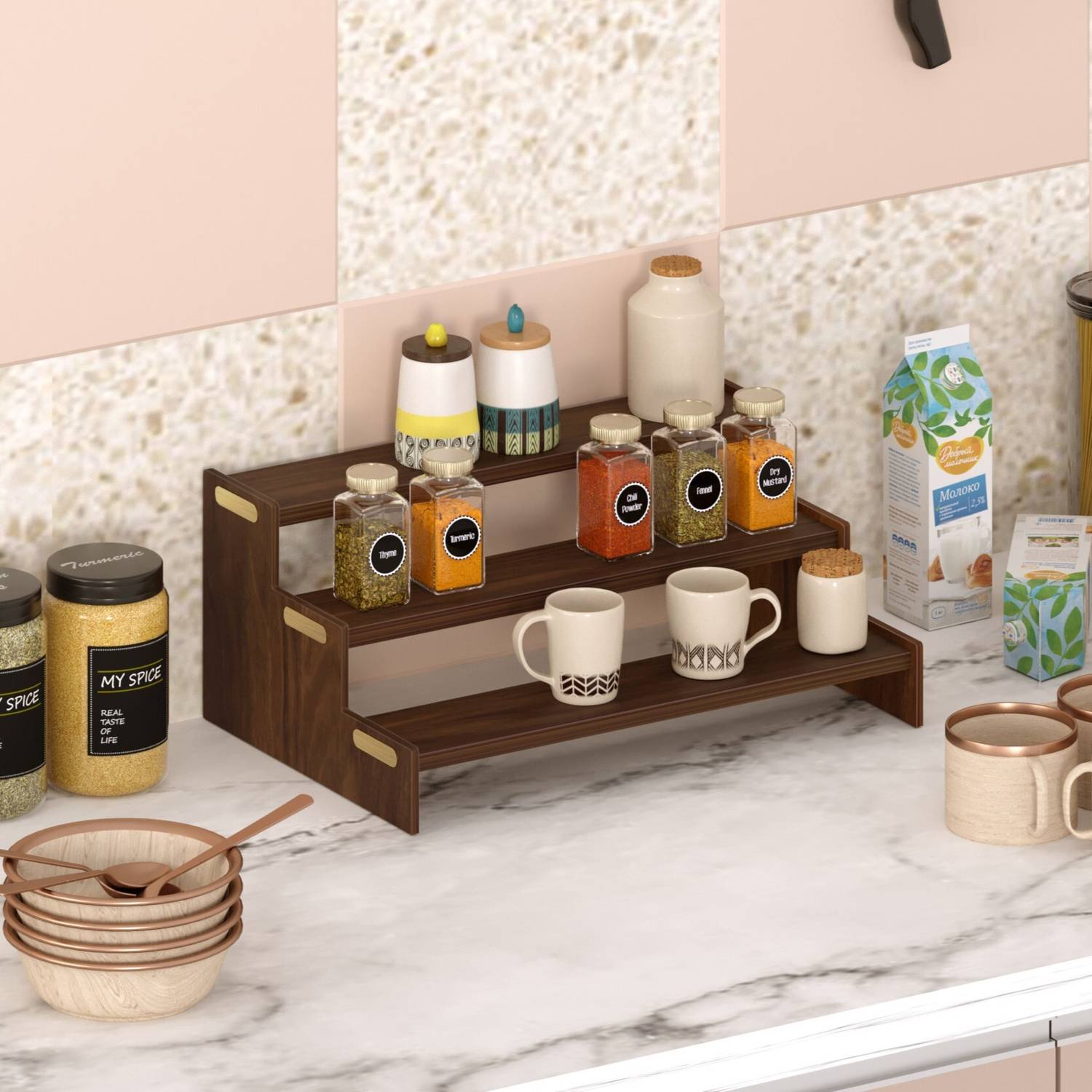 BLUEWUD Dolvin Ladder Style Spice Masala Rack Organizer/Spice Bot