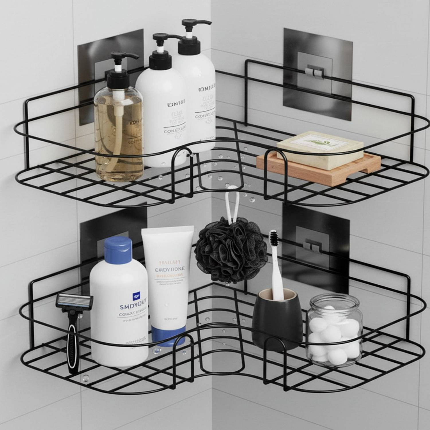 ALMORA Bathroom Organizer, Corner Rack Shelf, Water Proof Wall Mount, Self Adhesive Steel Wall Shelf