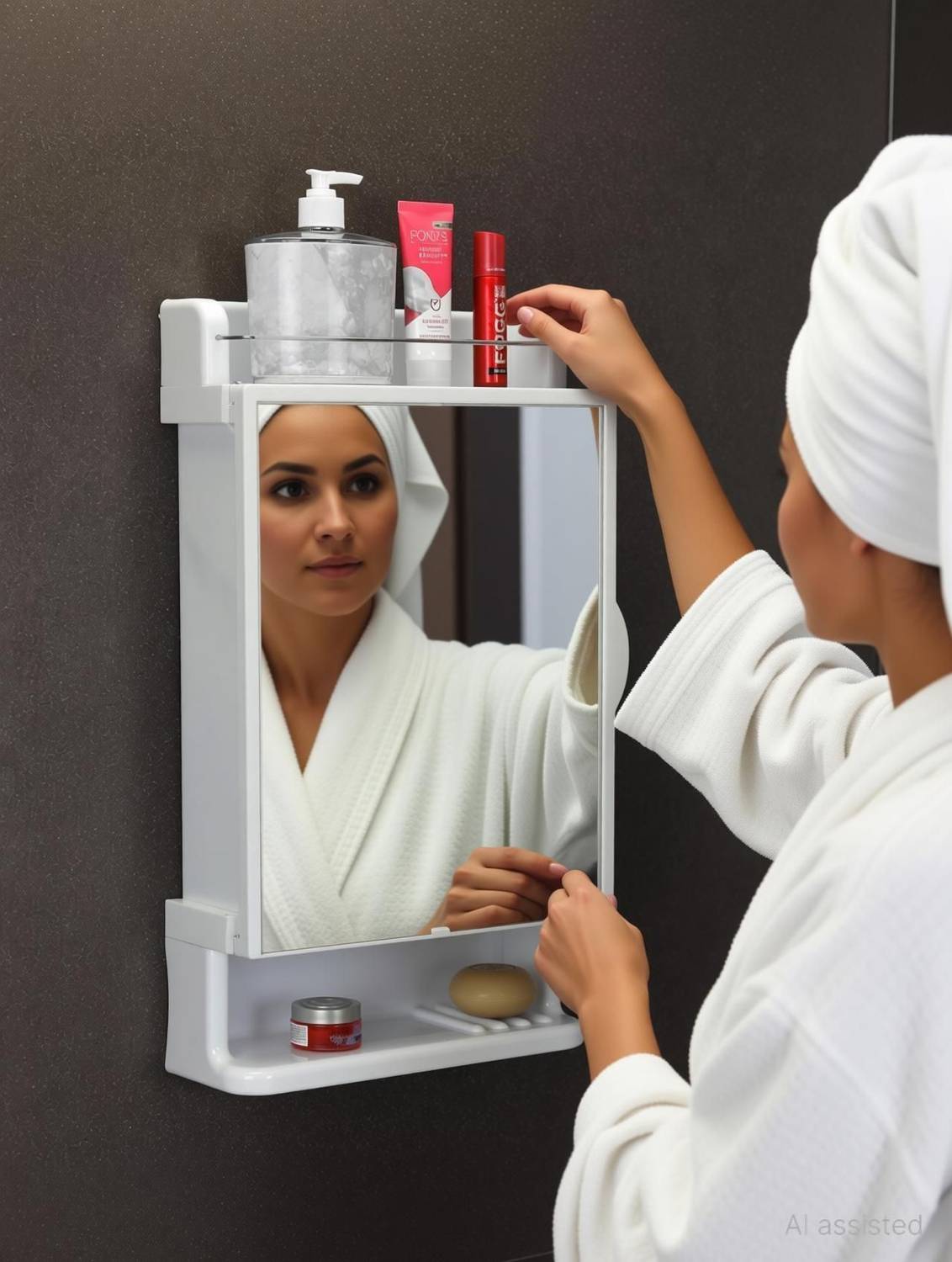 iSTAR Bathroom Mirror Cabinet & Acrylic Wall Shelf - Image 2