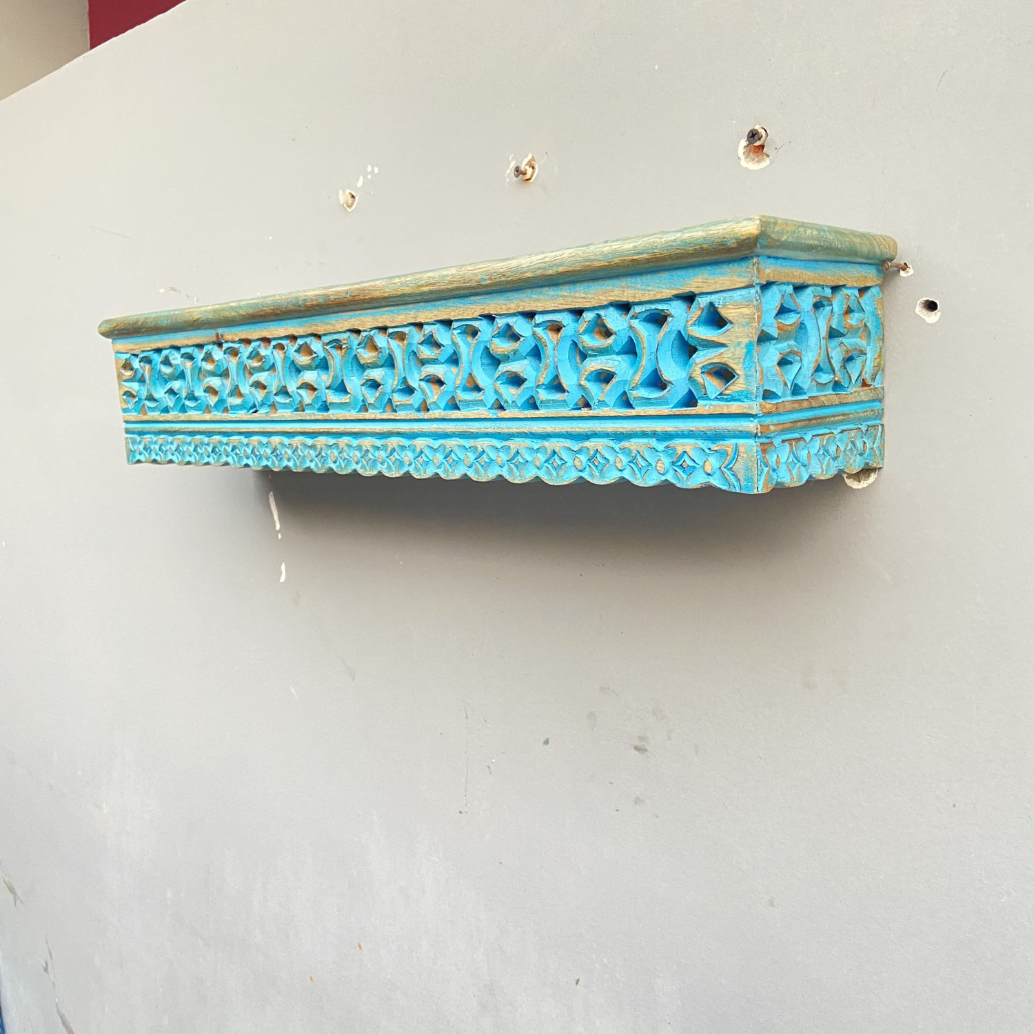 Image of ONLINECRAFTS WOODEN JALI CARVING SHELF Wooden Wall Shelf