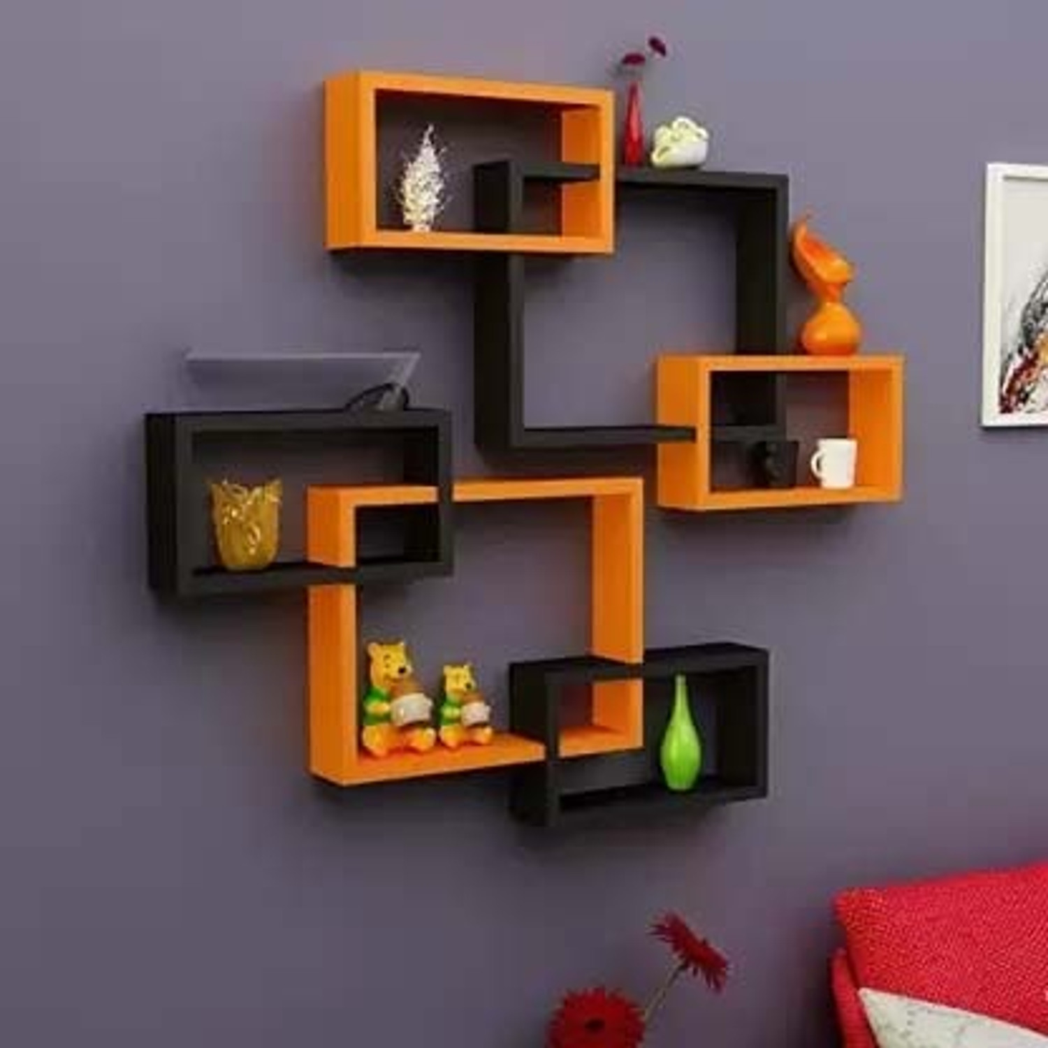 Image of webshoppee Rack Shelves set of 6 Wooden Wall Shelf