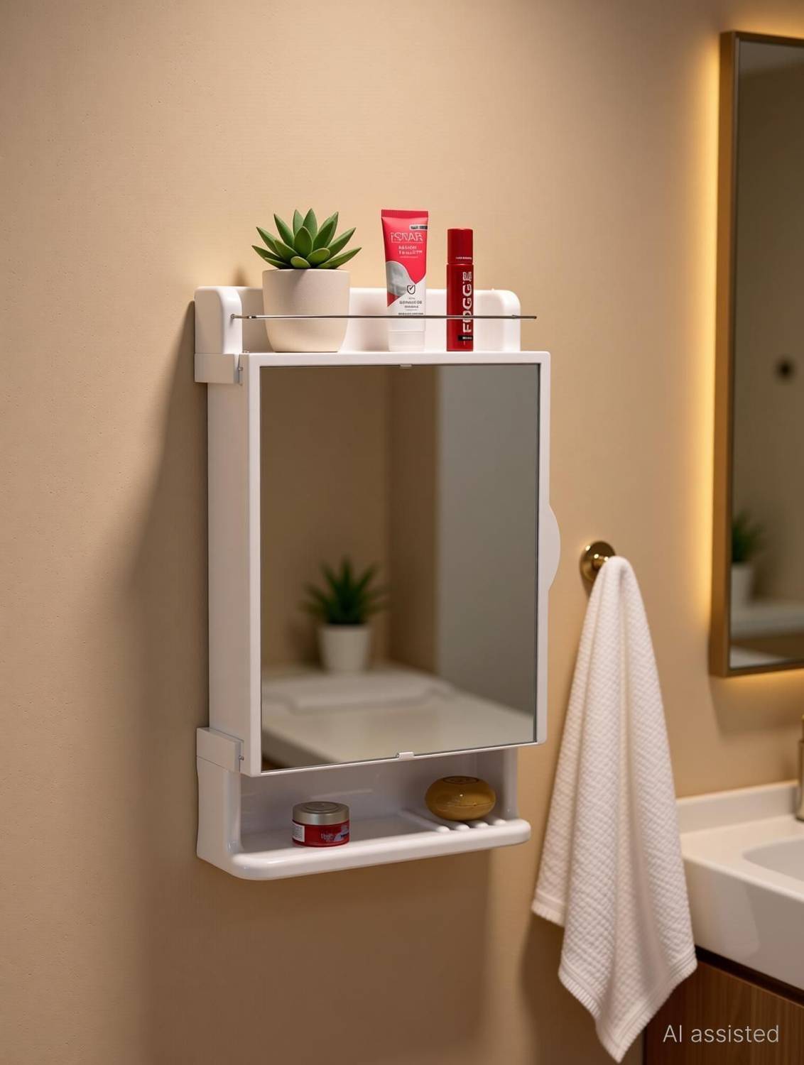 iSTAR Bathroom Mirror Cabinet & Acrylic Wall Shelf - Image 4