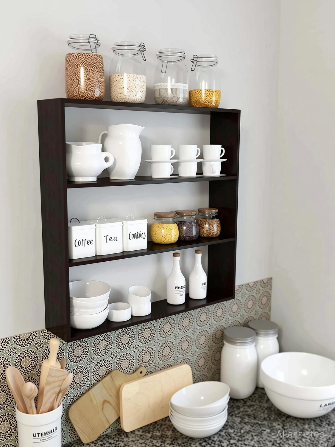 Image of Xtenshion Crafts Wooden Wall Mounted Racks, Organizer, Shelf for Kitchen Storage Boxes Wooden Wall Shelf