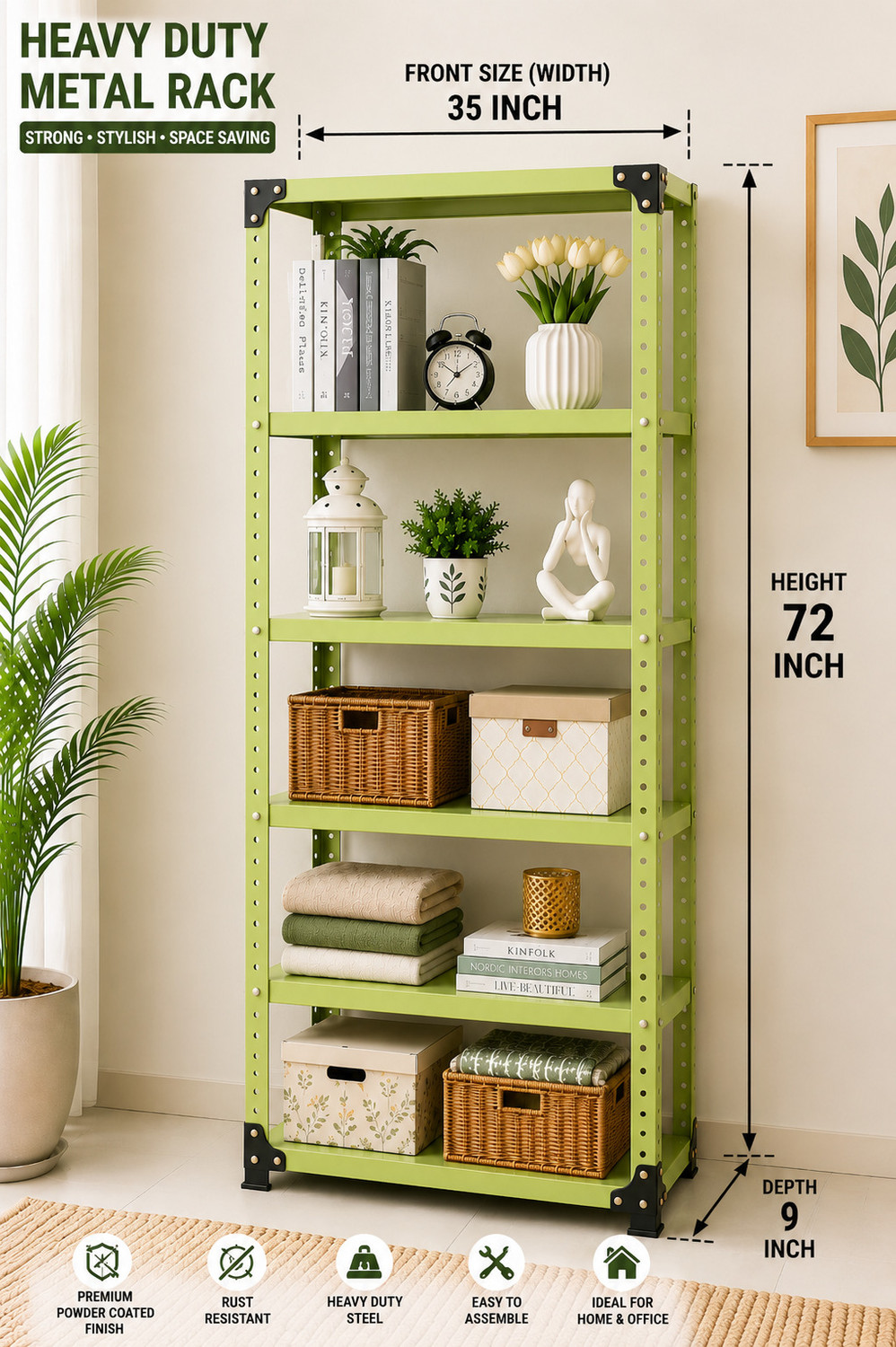 Image of Perfect Steel Traders Home Decor Rack Metal Storage Heavy Matte Powder-Coated Pista 35Lx9Wx72H inch Iron Wall Shelf